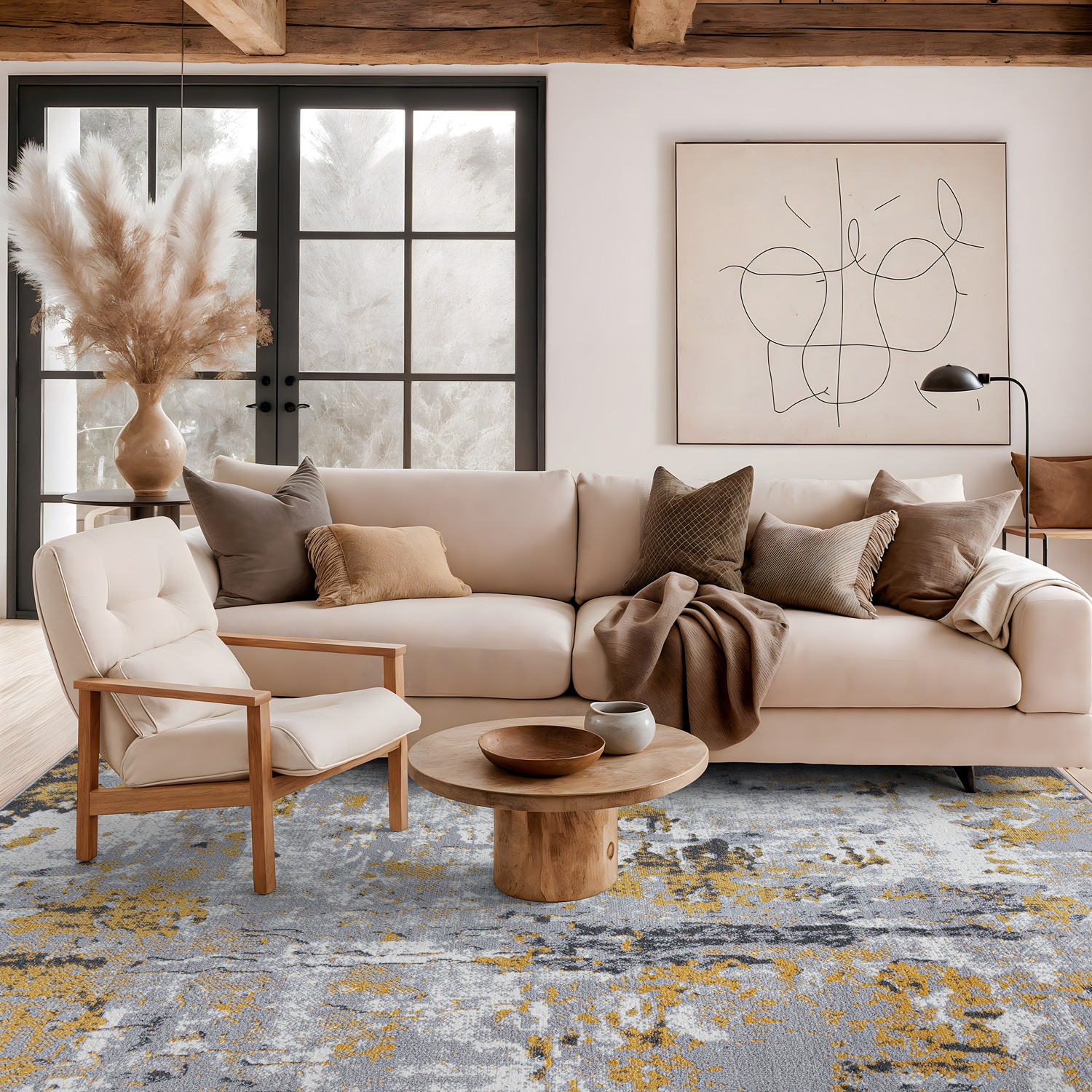 Rugshop Rugs for Bedroom Distressed Modern Abstract Yellow Living Room Rugs 5×7