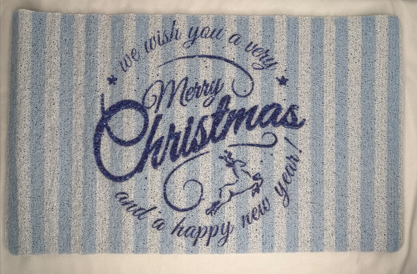 “We Wish You A Very Merry Christmas” Blue Stripe 29” X 17 1/4” Rug Anti Slip