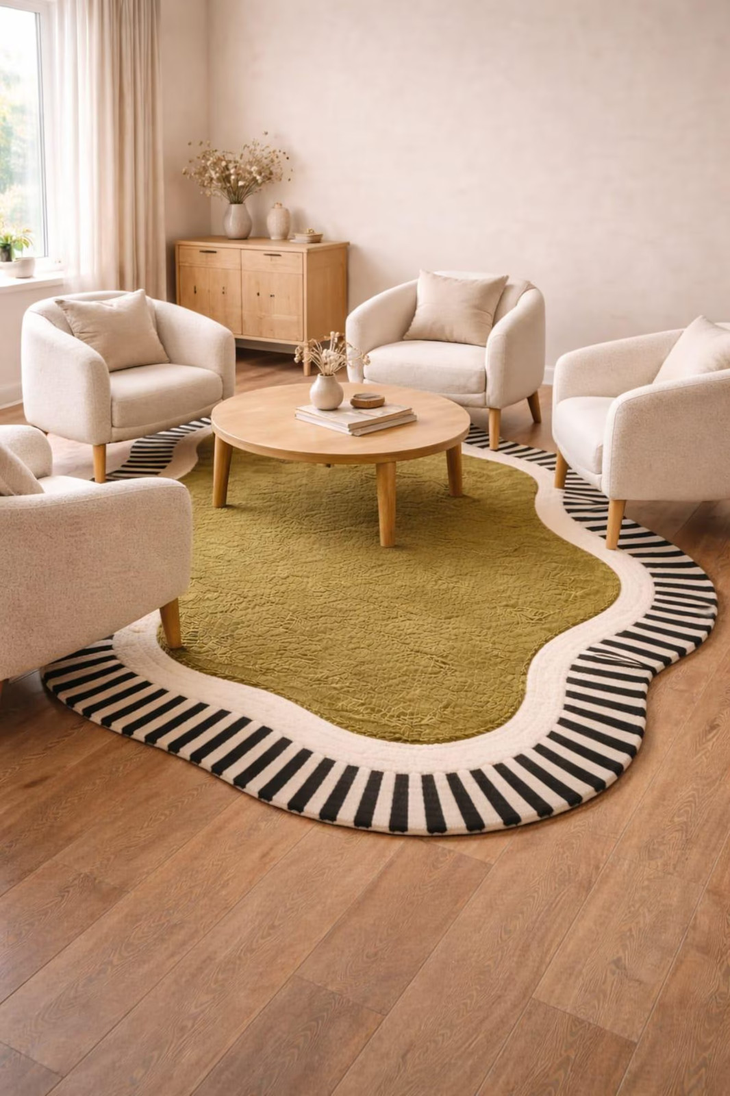 Organic Shape Nursery Rug, Olive Green Hand Tufted New Zealand Wool Carpet Rug