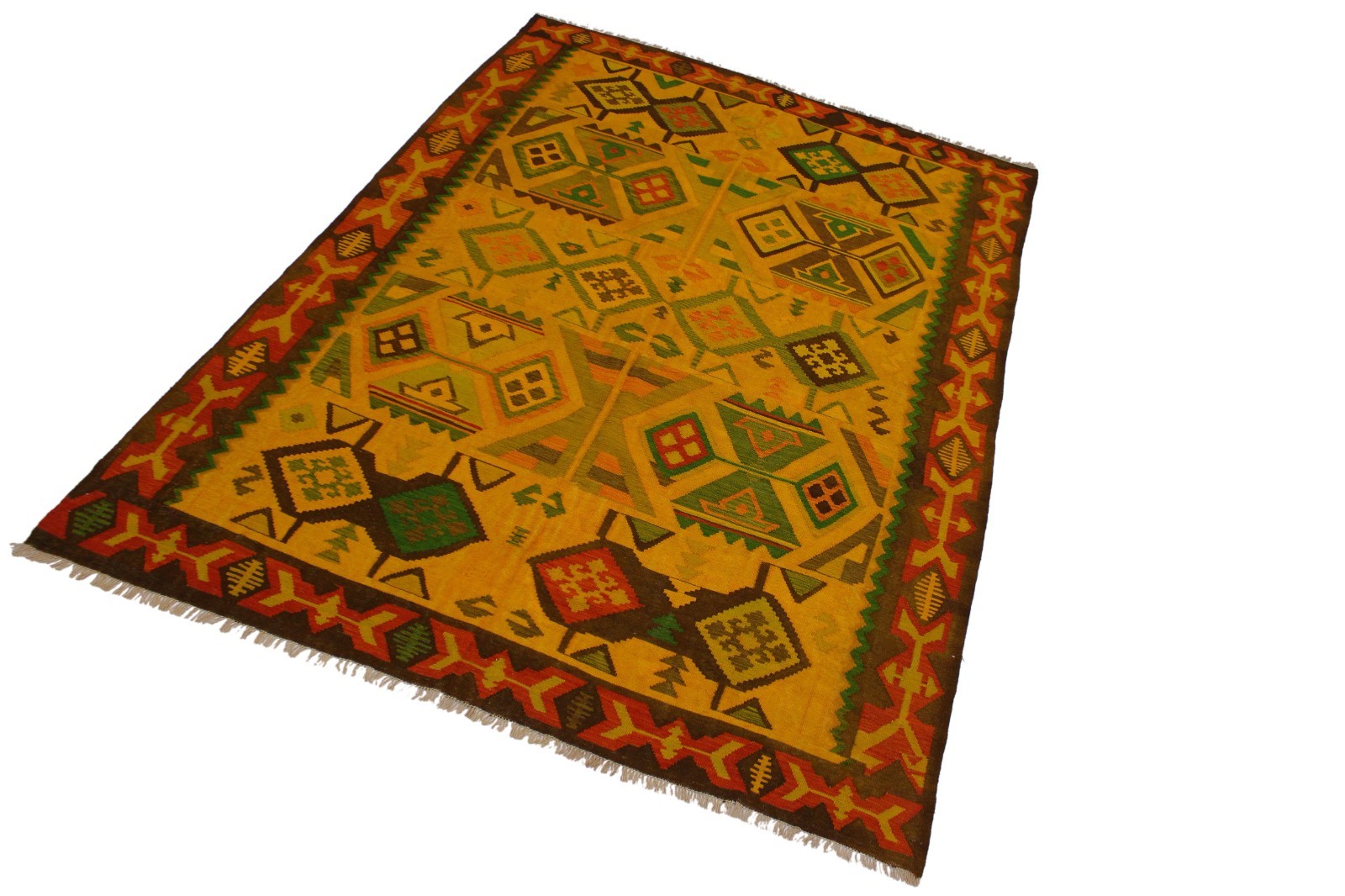 Southwestern Kilim Gold Rust Wool Rug – 8’1″ x 11’3″