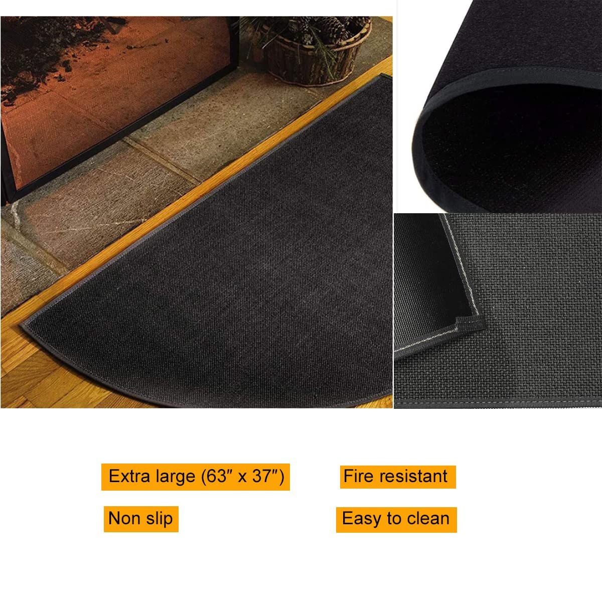 63″X37″ Extra Large Half round Fireproof Fireplace Mat Hearth Area Rug – Fire Re