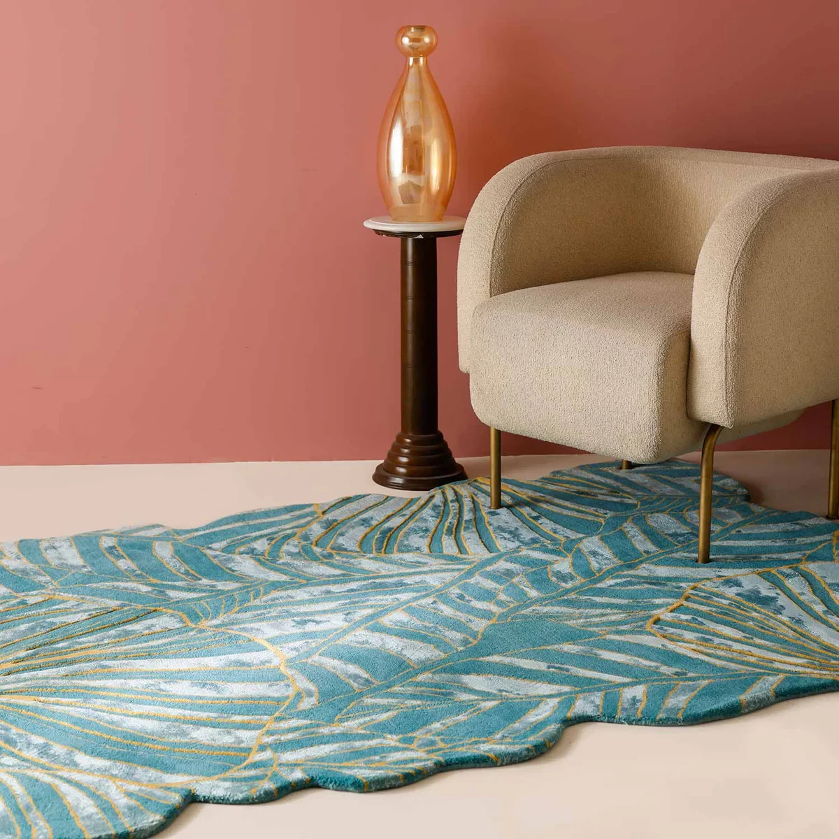 Turquoise Hand Tufted Wool And Viscose Rug