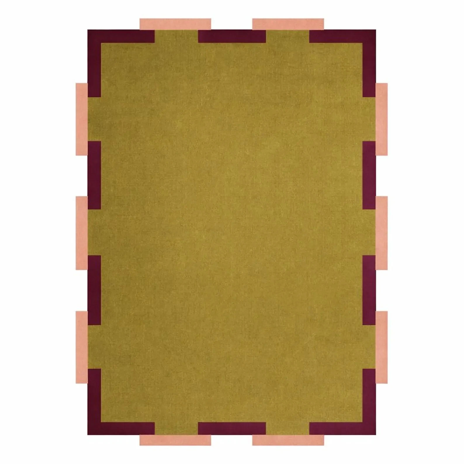 Modern Olive Green Area Rug – Geometric Stepped Border Designer Carpet, Contempo