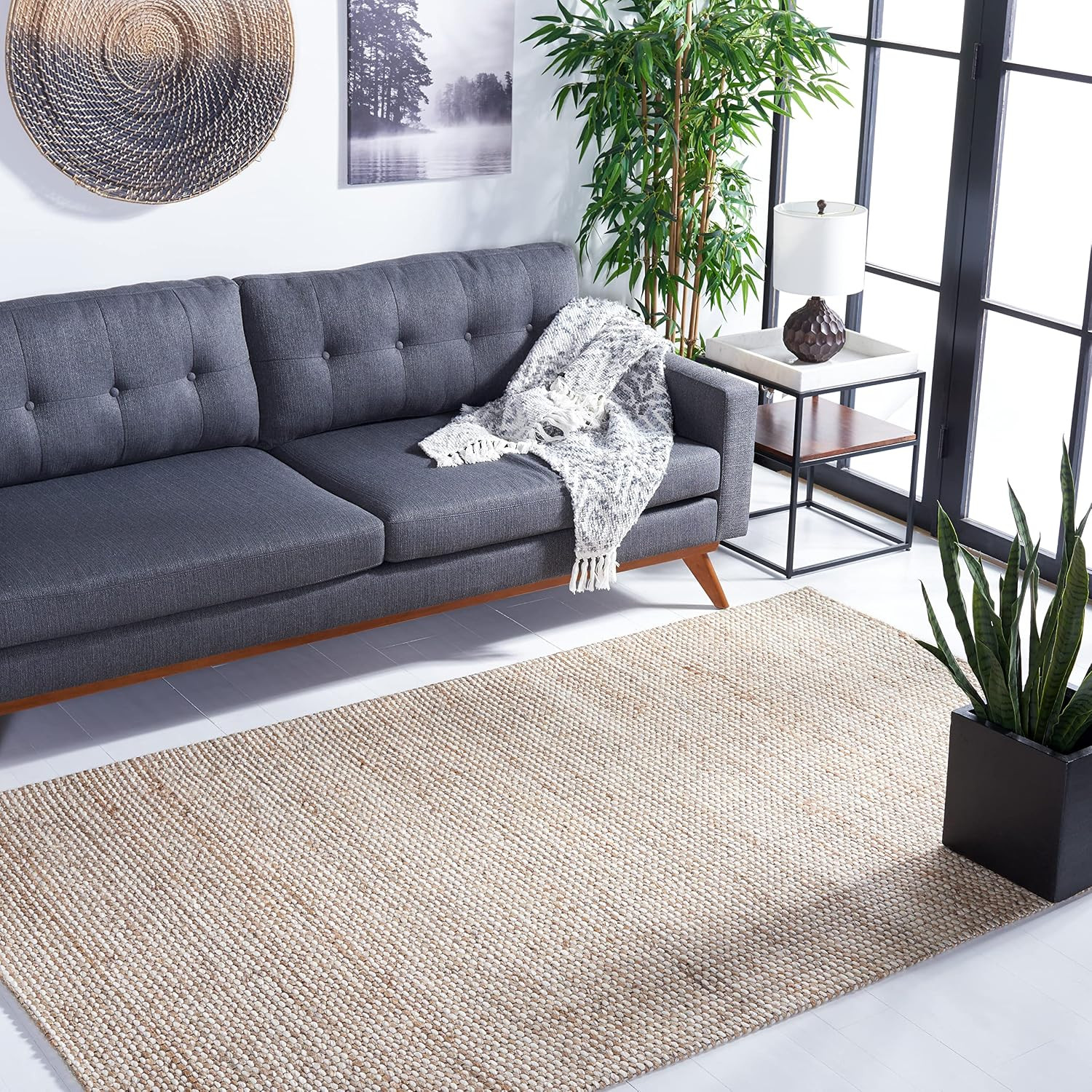 SAFAVIEH Natural Fiber Collection Area Rug – 8′ Square, Natural & Beige, Handmad
