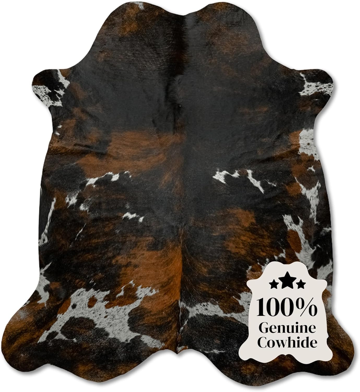 Dark Tricolor Genuine Cowhide Rug 6X6-7 Ft for Rustic Home Decor