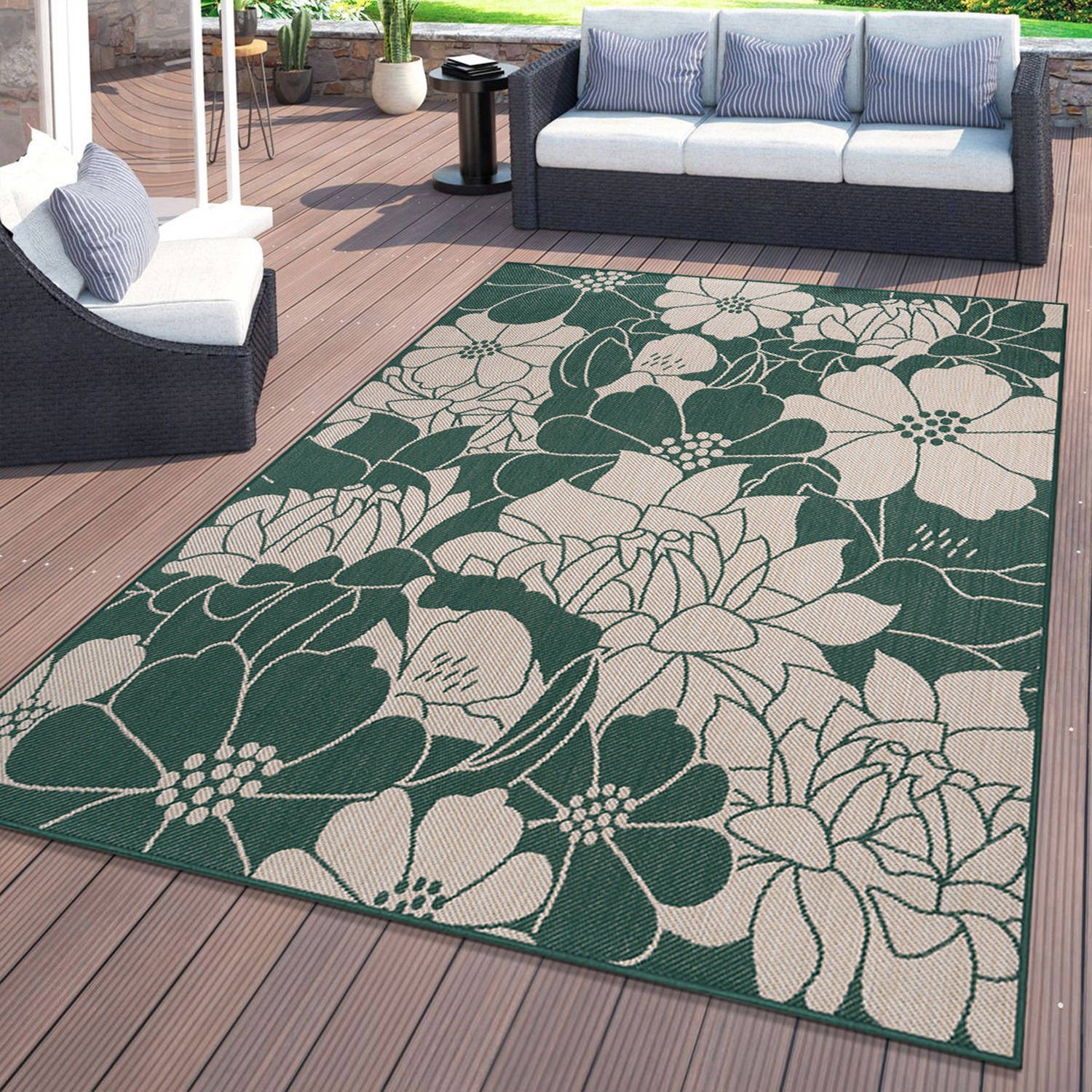 Rugshop Outdoor Rug Modern Floral Flowers Textured Indoor Outdoor Rugs Green 5×7