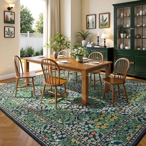 Floral Extra Large Area Rug 10×14 for Living Room, Machine Washable Carpet for B