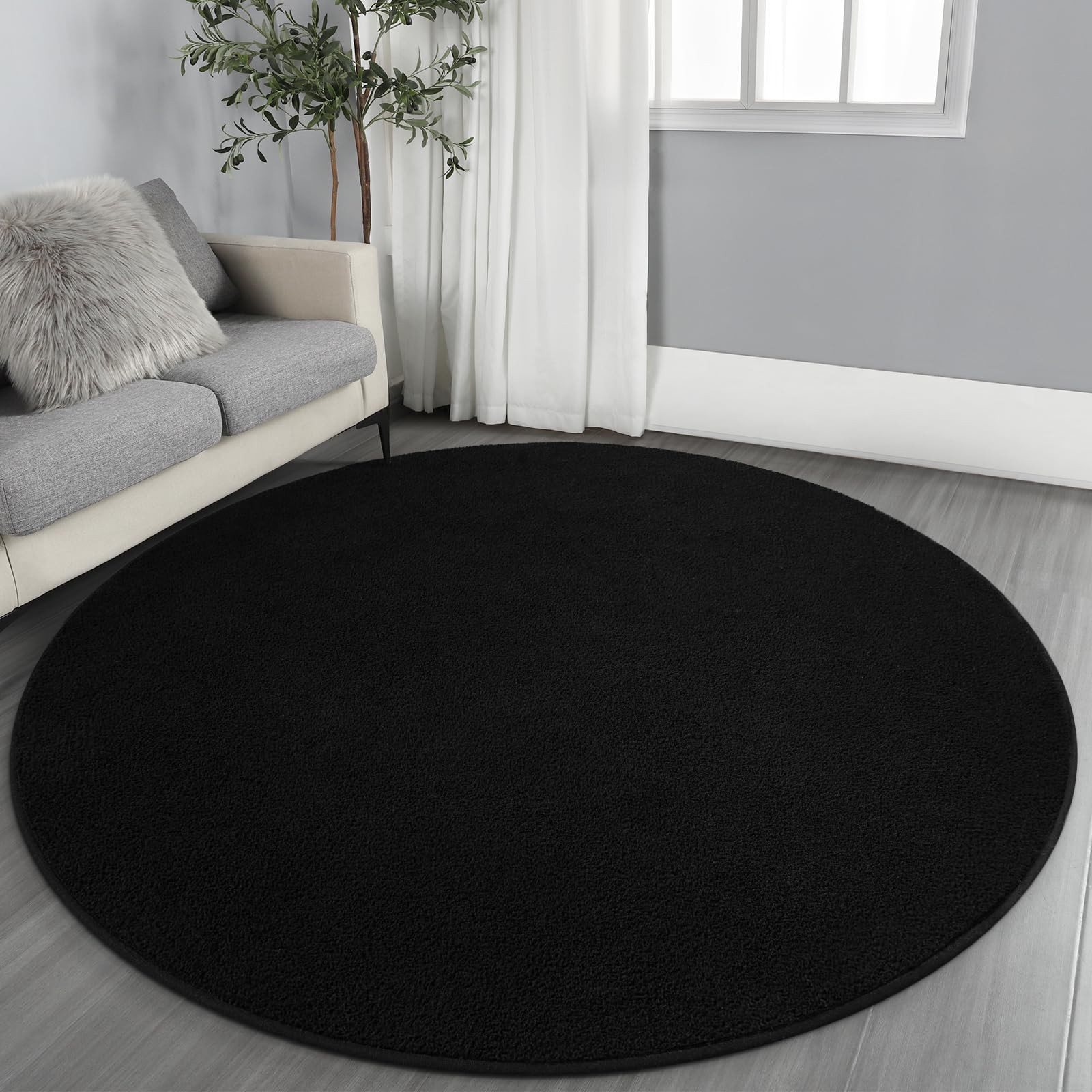 Ultra Soft Round Area Rugs for Living Room Bedroom, 4×4 Feet Black Thickened …