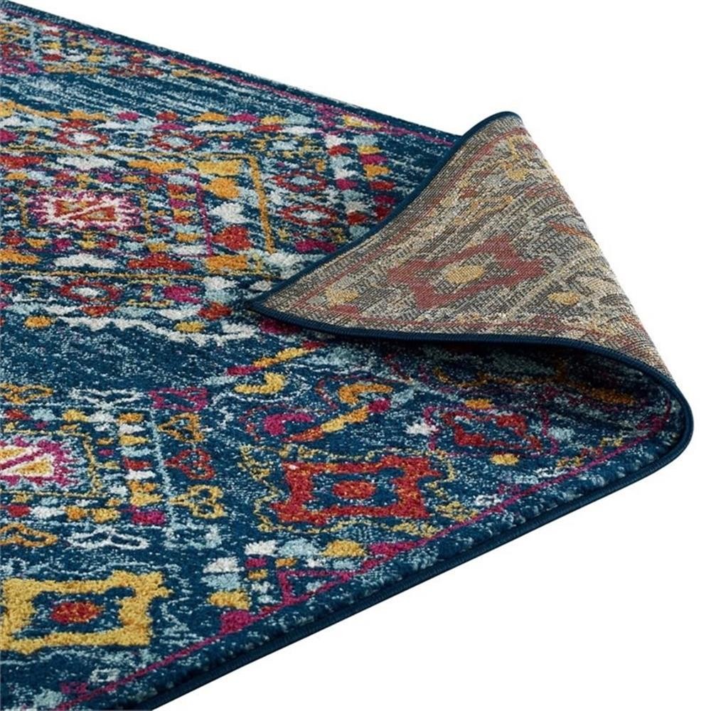 Modway Entourage 94.5×122″ Khalida Floral Lattice Area Rug – Blue/Orange/Yellow