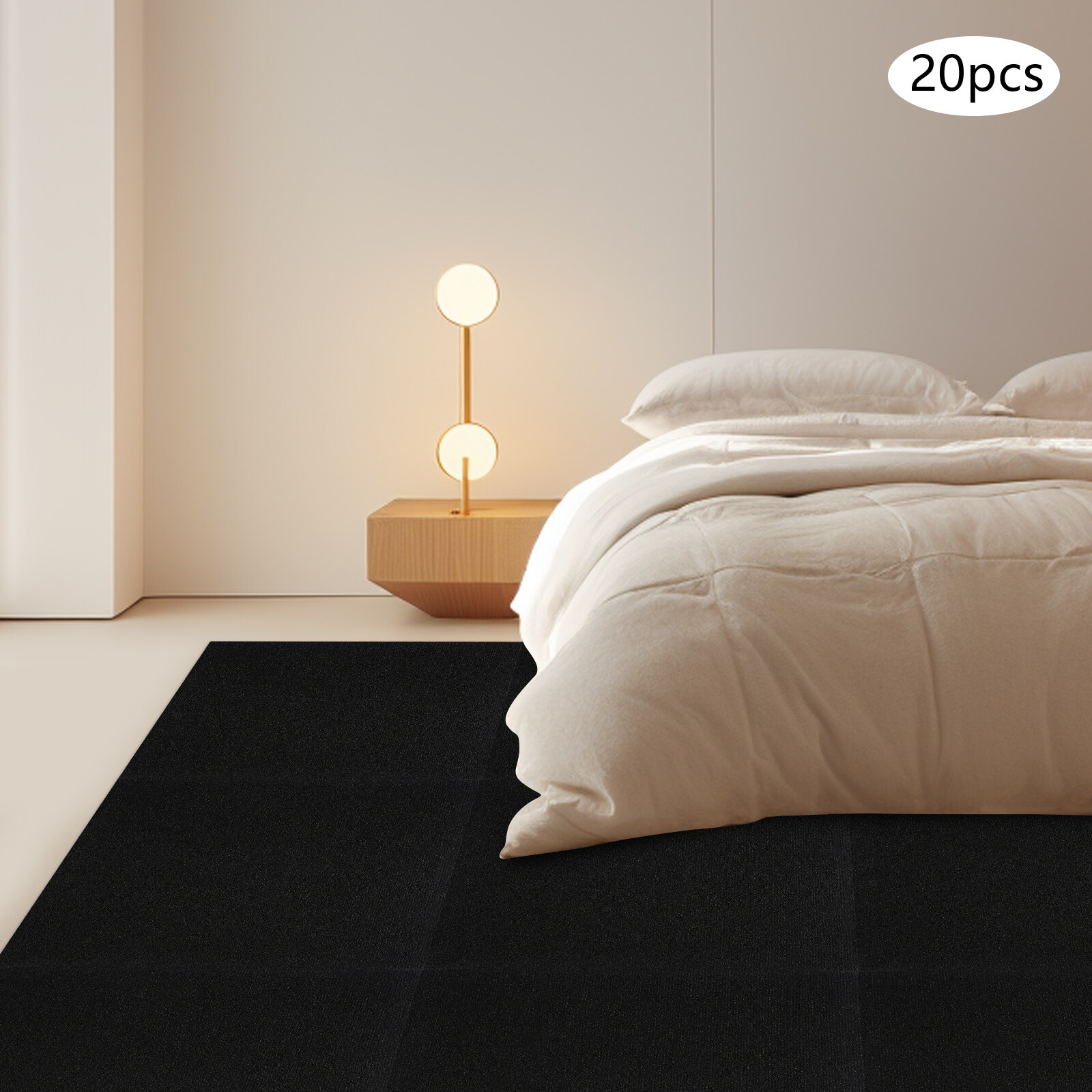 20 Pcs Self-Adhesive Square Carpets Black Striped Peel and Stick Floor Carpet US