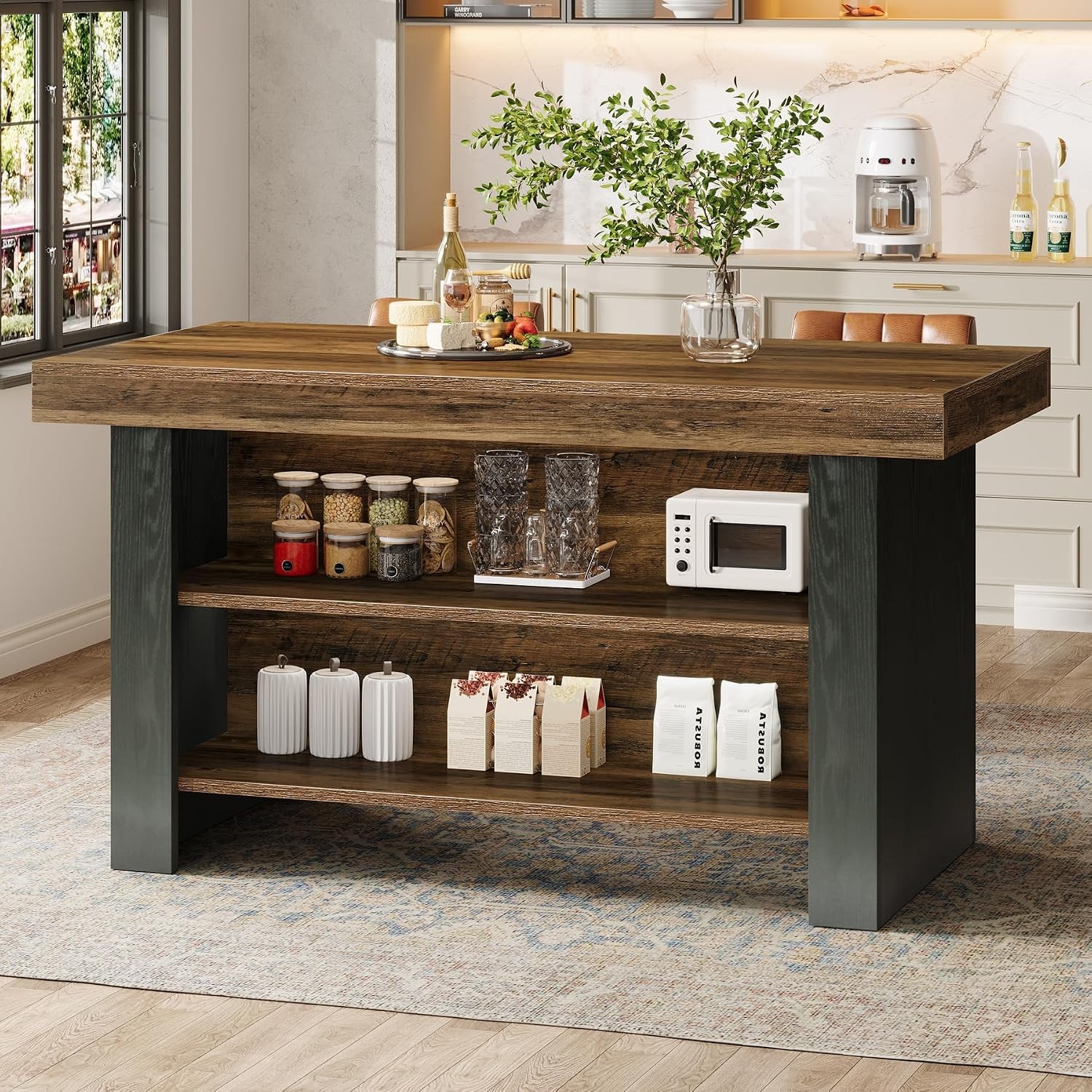 55-Inch Kitchen Island W/ Storage Farmhouse Center Island Table Kitchen Dining