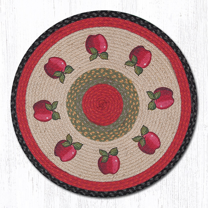Braided Round Stenciled Painted Area Rug By Earth Rugs. APPLES. 27” Round
