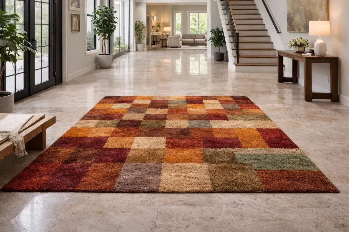 Hand Tufted Wool Rug Warm Brown, Rust & Gold Geometric Area Rug Carpet