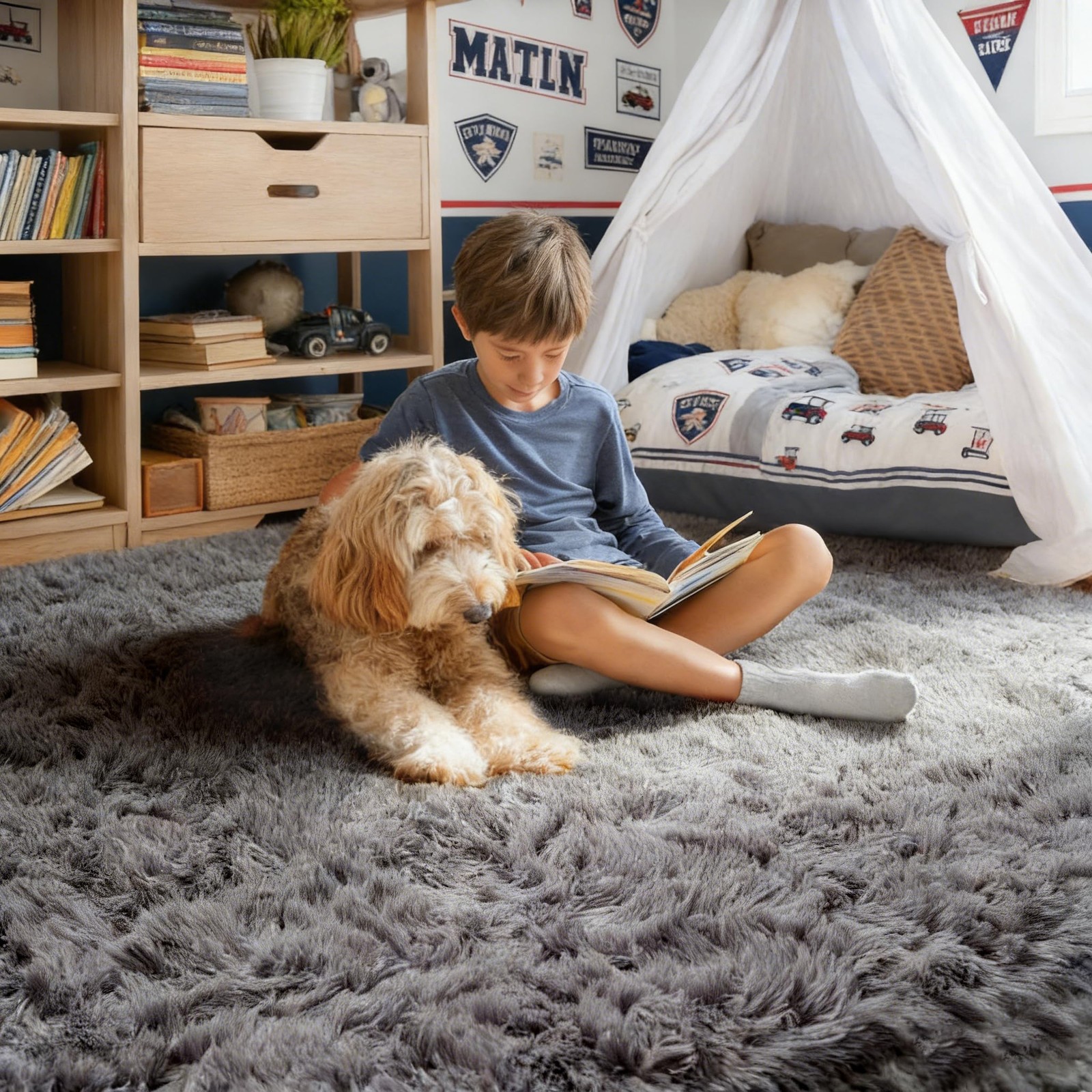 PAGISOFE Grey Fluffy Rugs for Bedroom 4×6 Area 4′ x 6′ (Rectangular), 2-