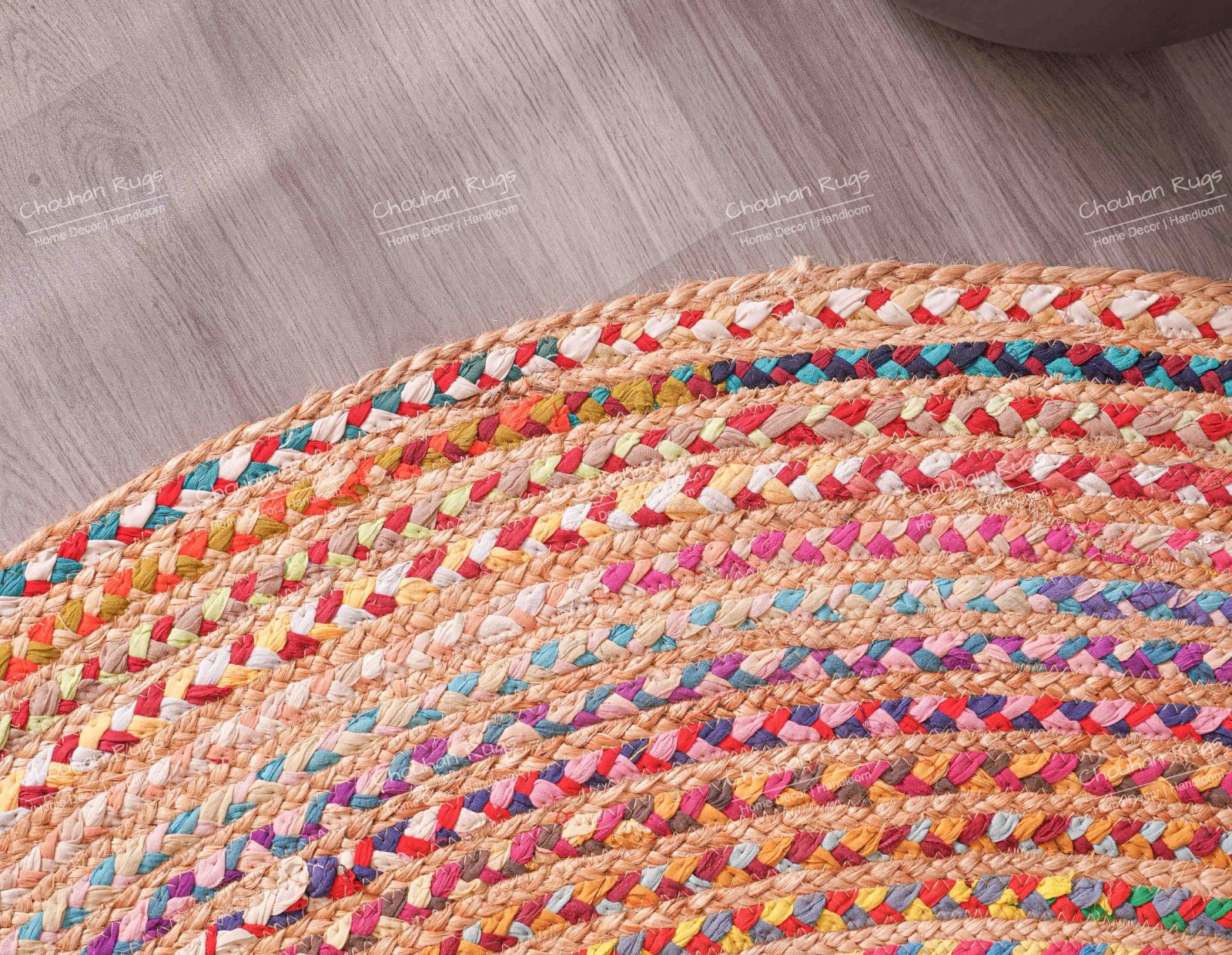Hand Braided Chindi Jute Rug Oval Shape Reversible Boho Floor Mat Carpet