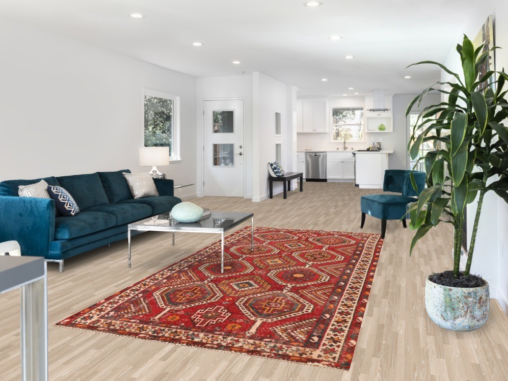 Red Geometric Tribal Area Rug 5×10 Hand-knotted Nomadic Vintage Wool Carpet