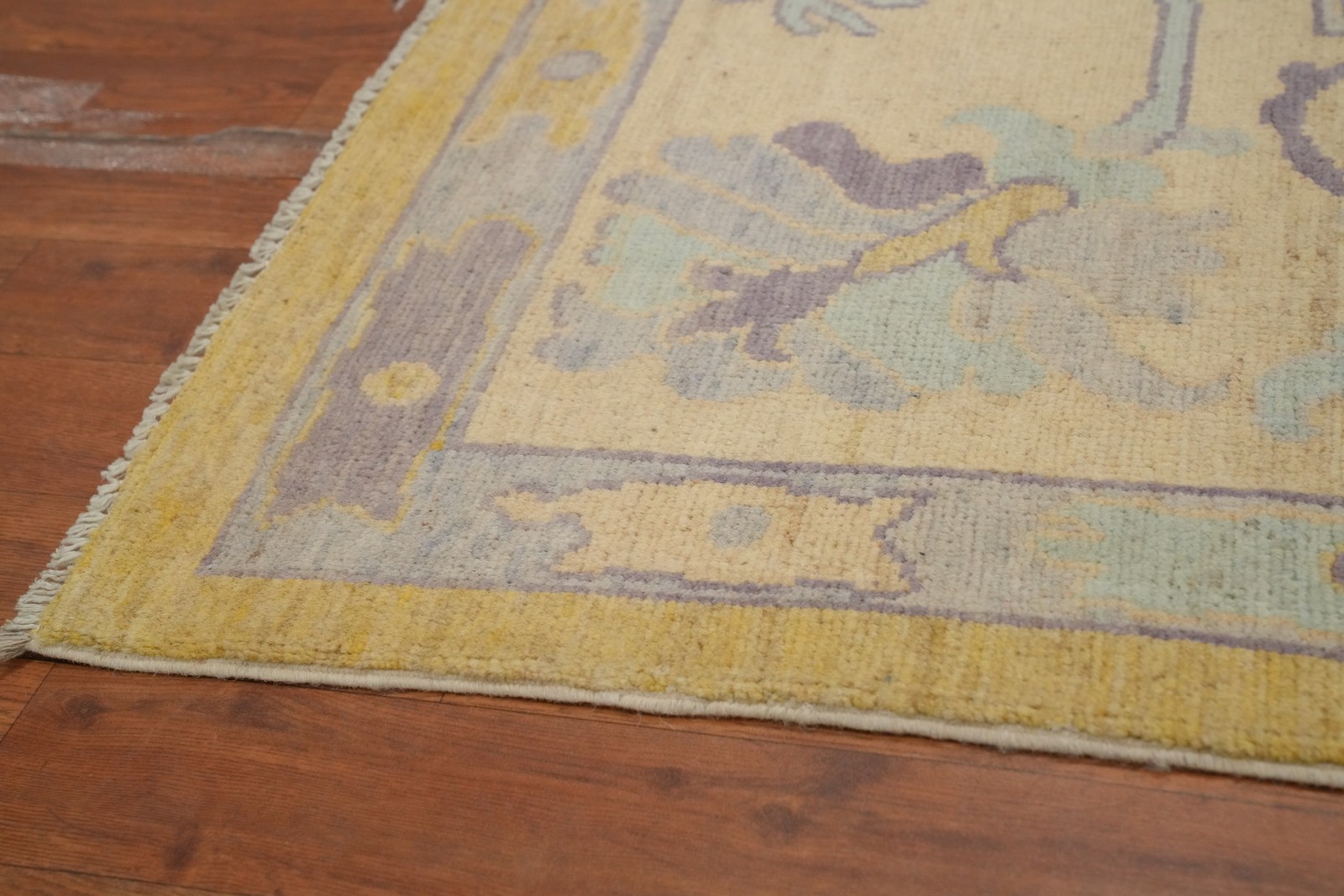 Gold Wool Oushak Area Rug 8×9 Vegetable Dye Hand-knotted Living Room Carpet