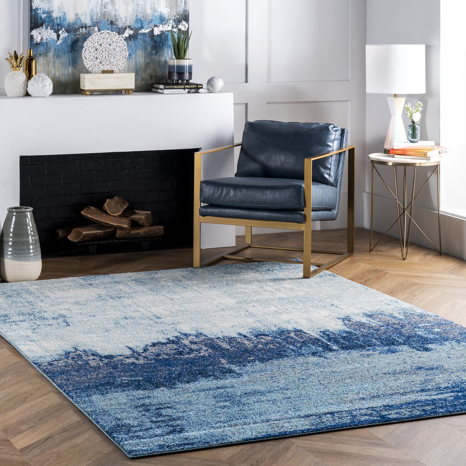 Nuloom Alayna Blue/Ivory, 5′ x 7’5″, Abstract, Soft and Cozy, Durable Area Rug–