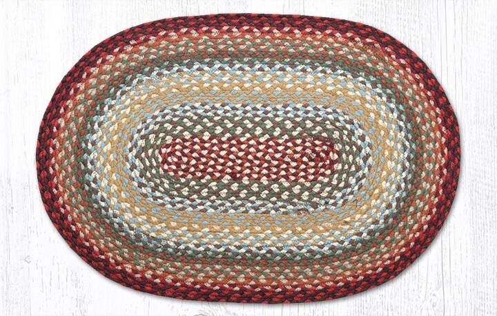 Thistle Green & Country Red Braided Jute Oval Rug 20″ x 30″, C-417, Primitive