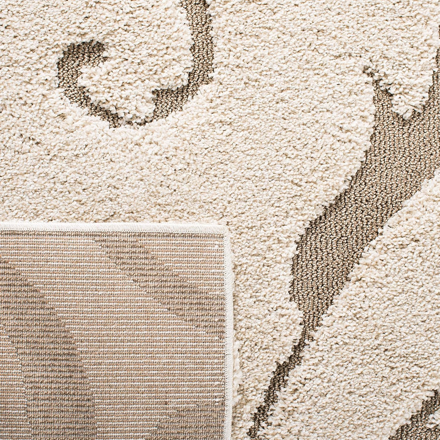 Florida Shag 8′ x 10′ Area Rug – Cream & Beige, Scroll Design, Easy Care