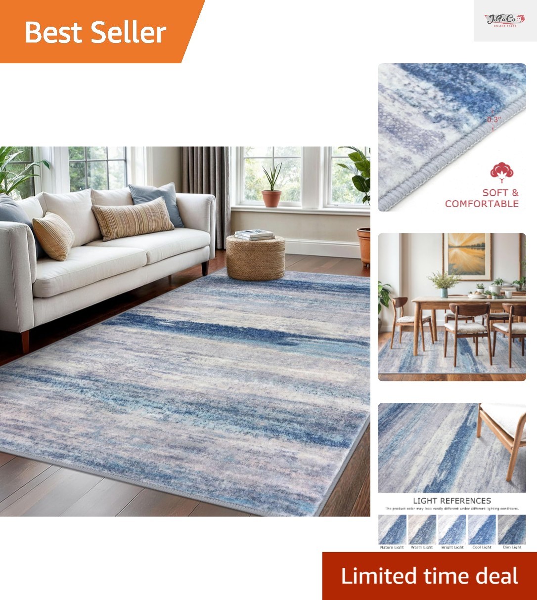 Modern Ombre Area Rug 5×7 – Hypoallergenic, Non-Slip Soft Carpet for Kids’ Rooms