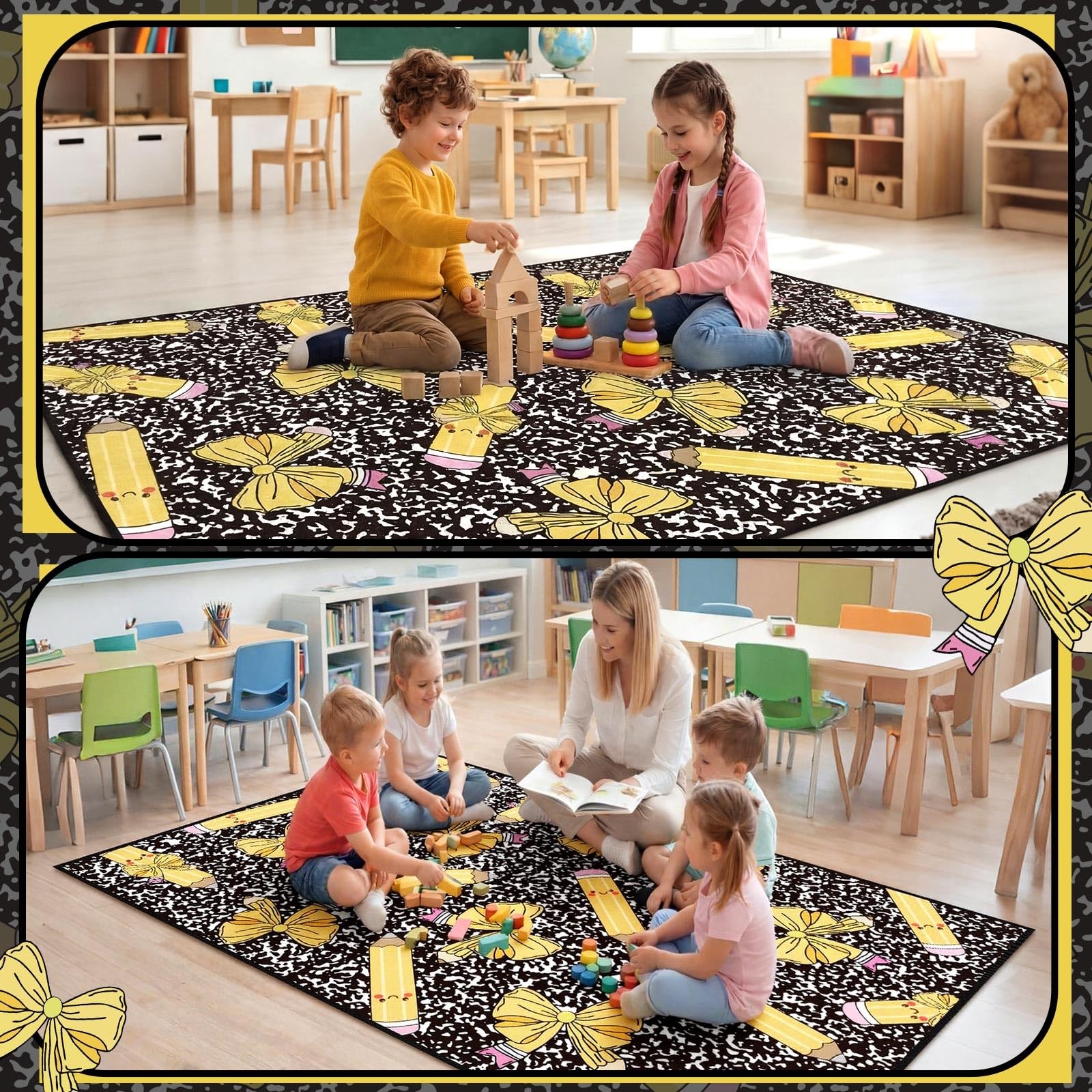 Teenyyou 5 x 7.6ft Large Classroom Rug with Bow Pencil Elementary Educational…