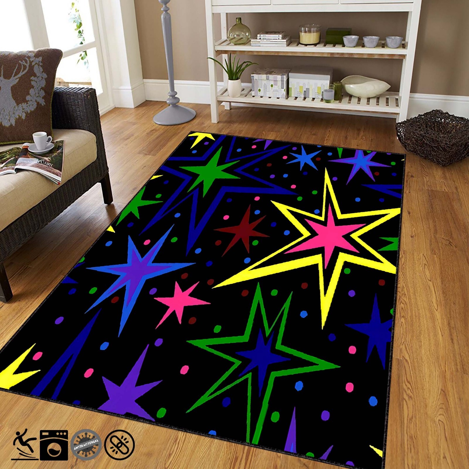 Star Rug, Colorful Carpet, Funky Room Rug, Kids Room Decor, Bright Stars Rug