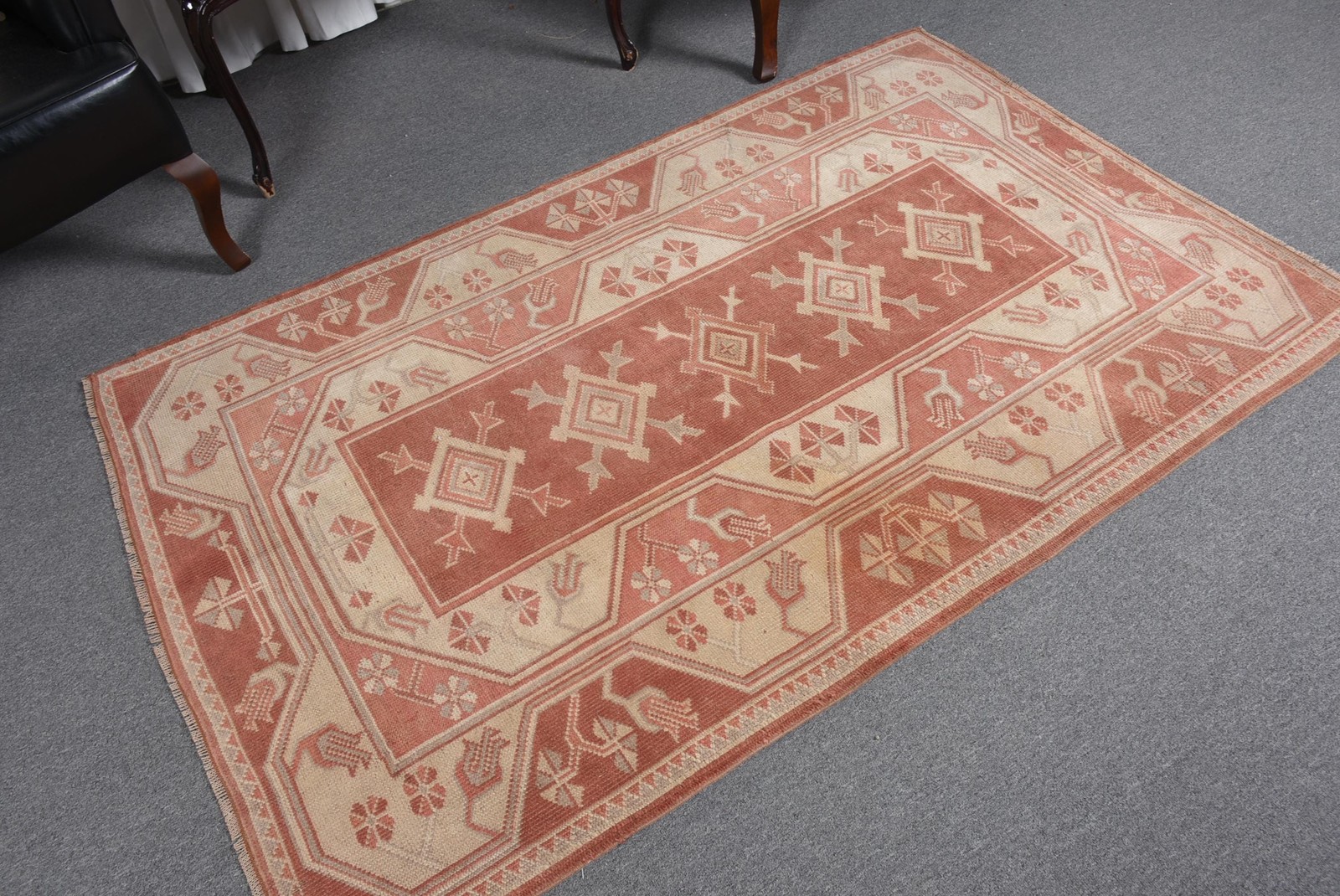 Turkish Vintage Rug, 3,9×6,2 ft Rug, Red Area Floral Rug