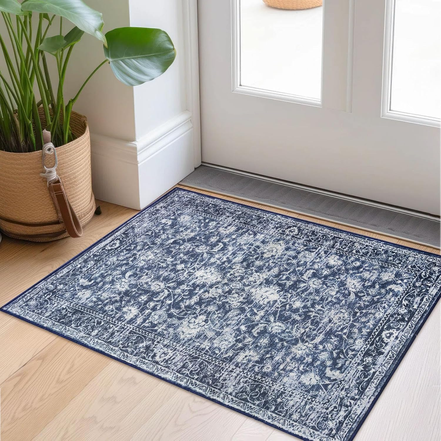 Small Area Rug 2X3 Entryway Rugs Printed Vintage Floral Machine Washable Rug Non