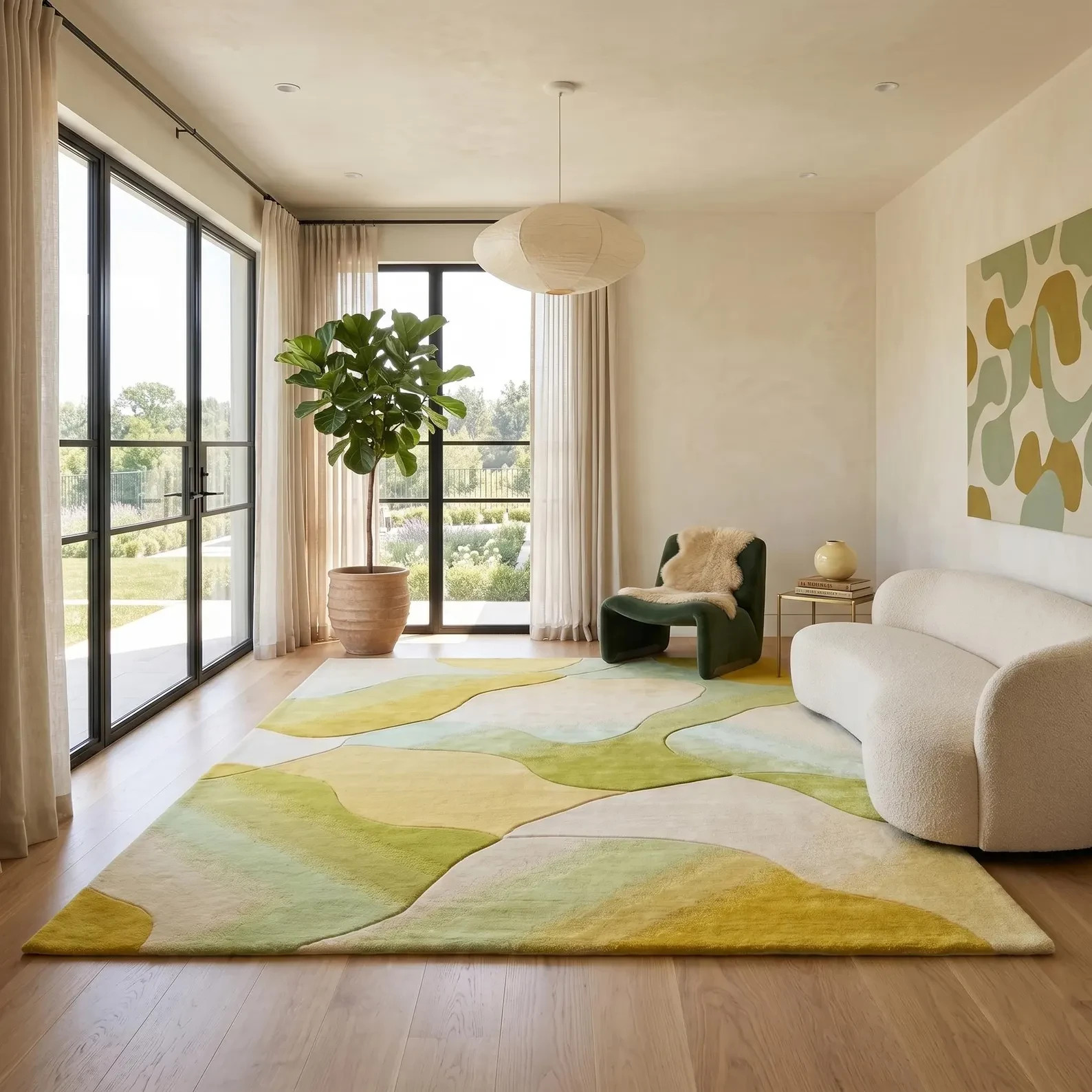 Hand Tufted Wool Modern Green & Yellow Area Contemporary Soft Carpet