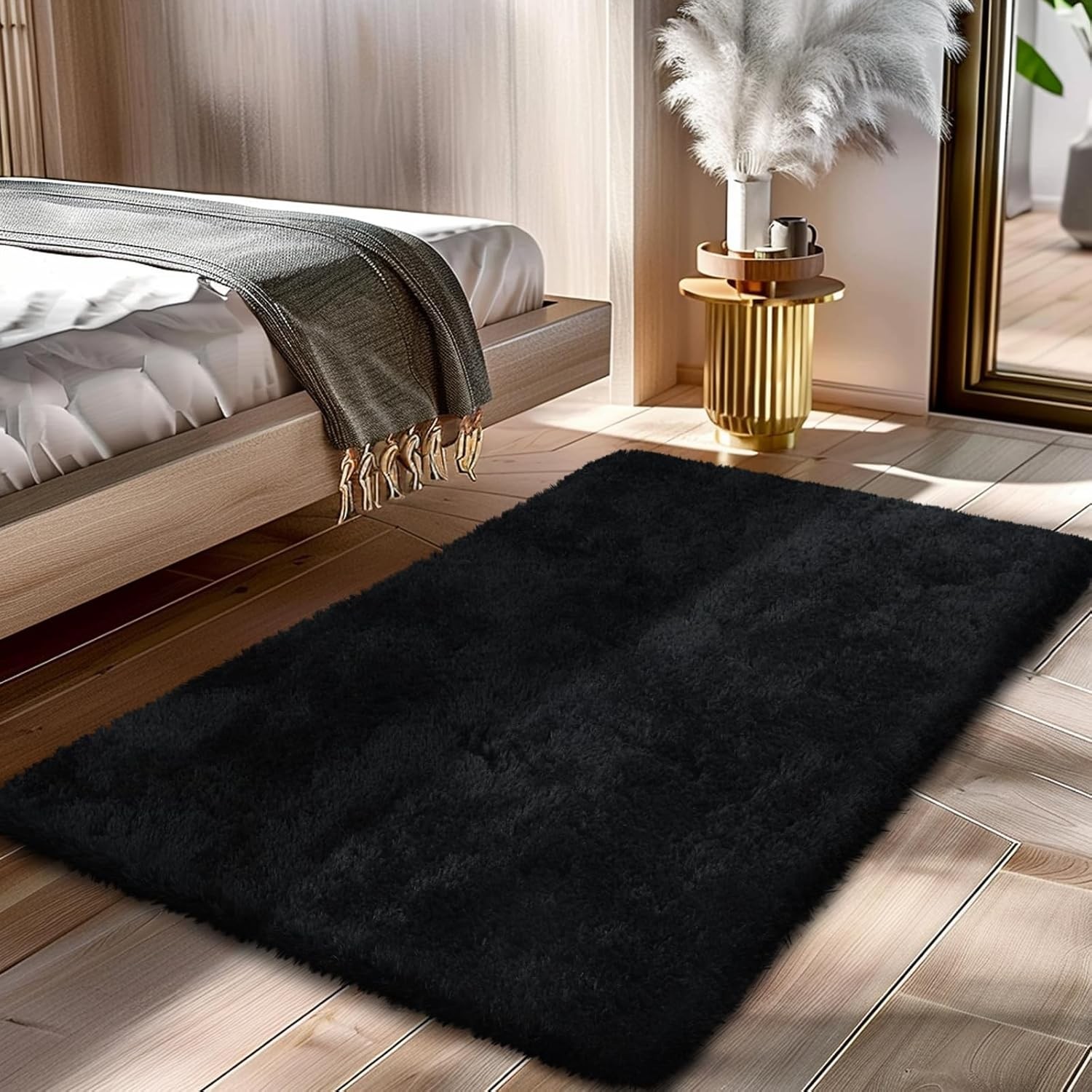 Fluffy Rug Shaggy Area Rug, Black 2×4 Area Rugs for Bedroom,