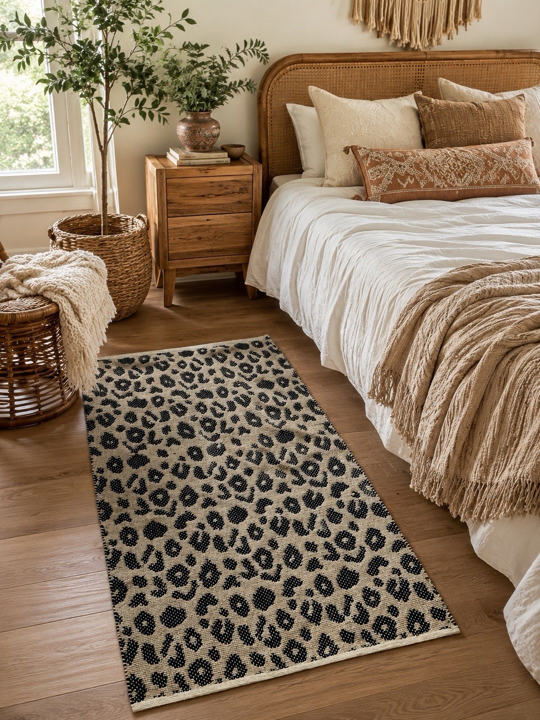 NWT Boho Chic Leopard Print Cotton Jute Accent Rug 27”x42” Safari Eclectic