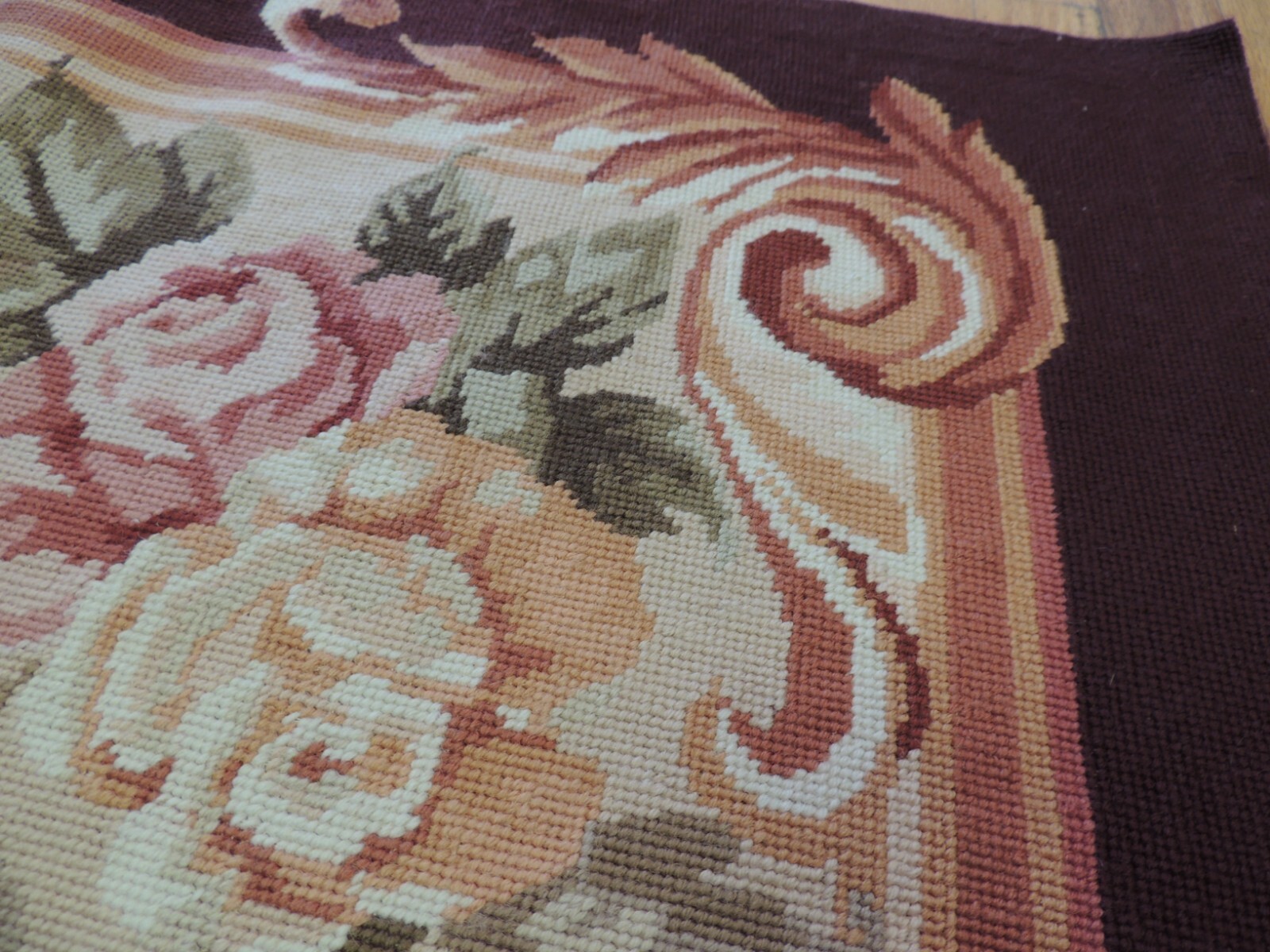 6×9 French Aubusson Needlepoint Medallion Floral WOW Burgundy Red Yellow Gray