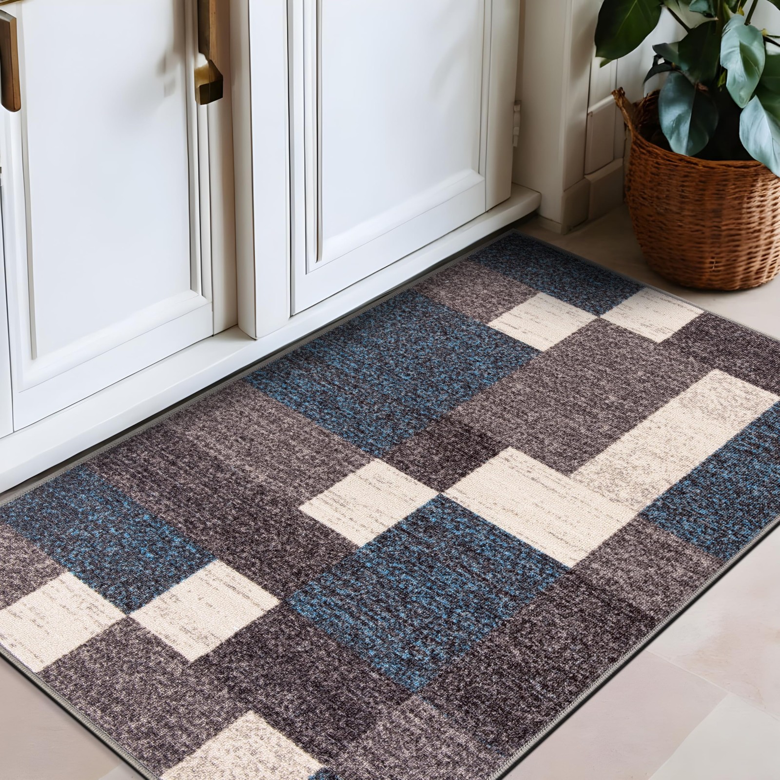 Rugshop Modern Boxes Design Non-Slip Non-Skid Carpet Mat Area Rug For