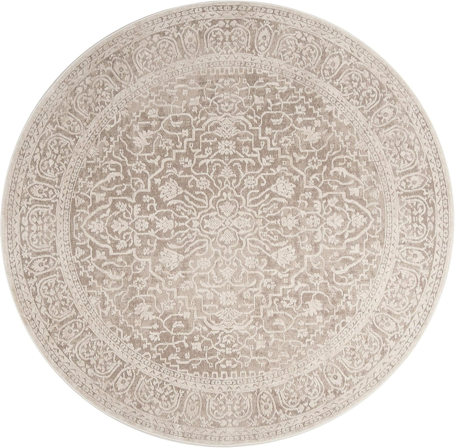 Reflection Collection 6’7″ Round Area Rug – Beige & Cream, Easy Clean