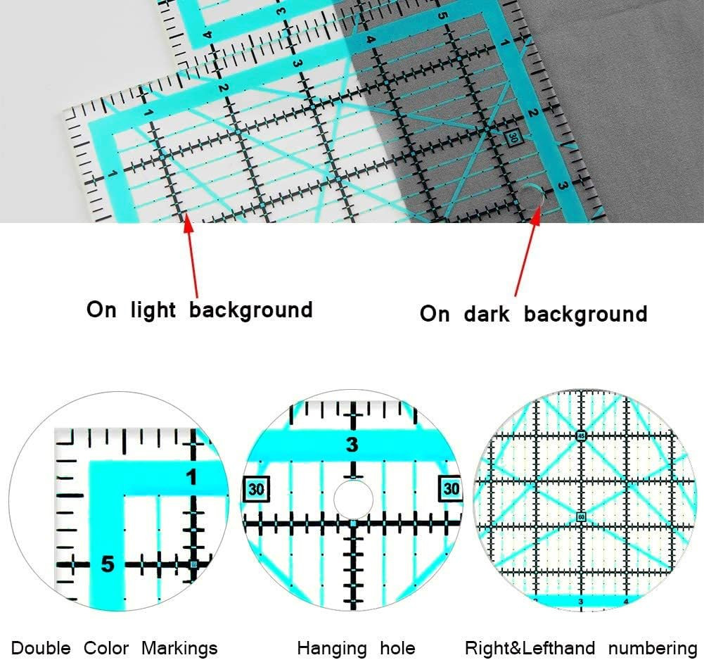 Quilting Rulers(2.5″X2.5″, 5″X5″, 8.5″X8.5″, 10″X10″,12″X12″),5 Square Ruler Qui