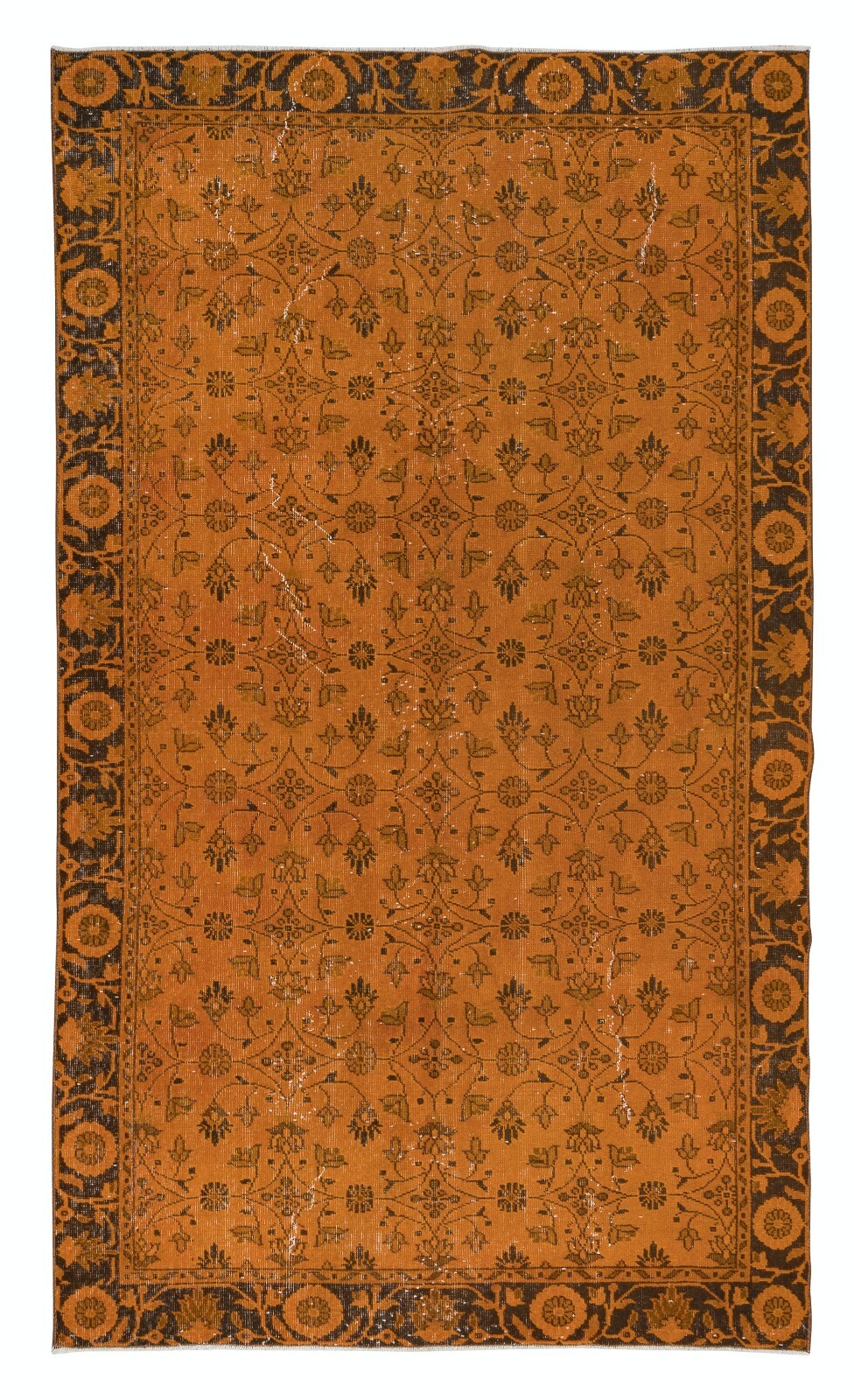 5.6×9.3 Ft Orange Handmade Turkish Rug with All-Over Botanical Design