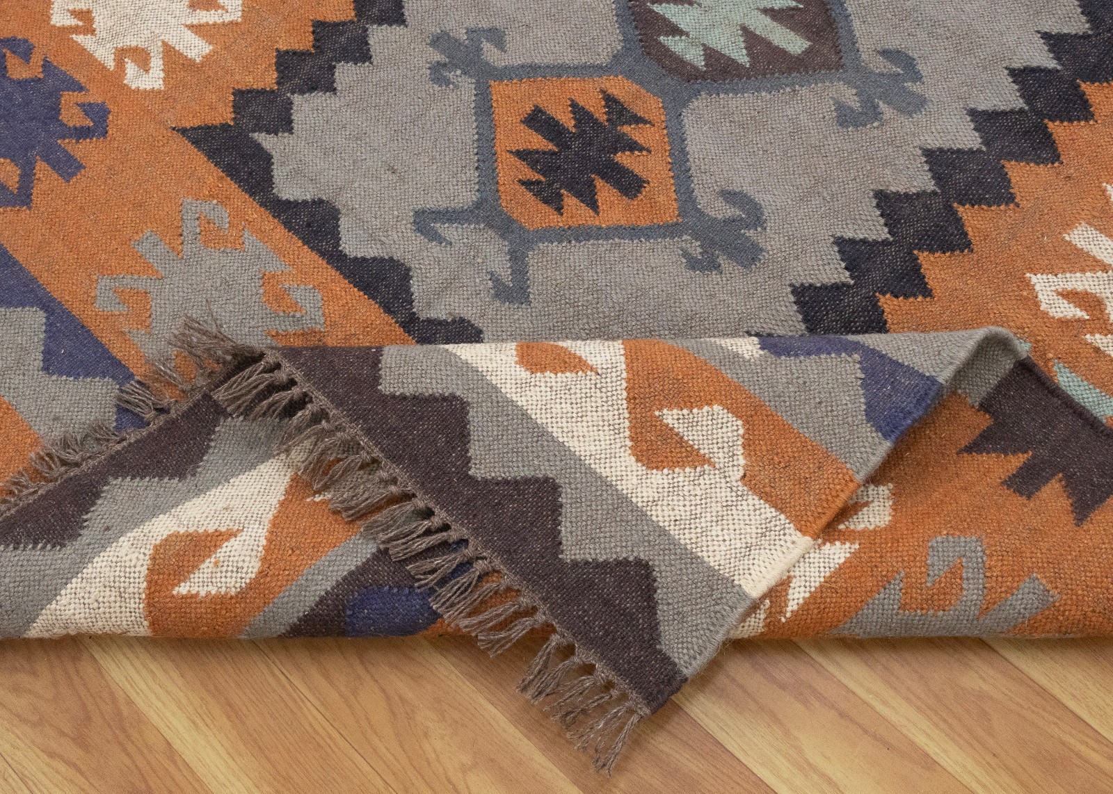Kilim Area Rug Reversible Multicolor Hand Woven Wool & Jute Rug Indoor Dhurrie