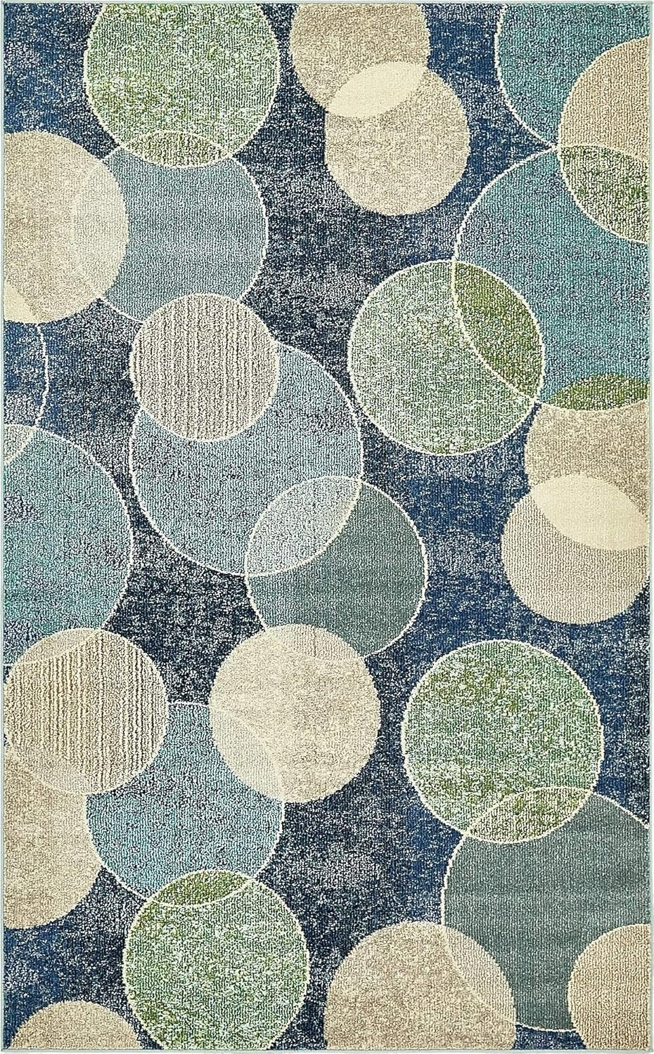 Vibrant Abstract Bokeh Area Rug – Modern Navy Blue/Beige 5′ x 8′ Rectangular