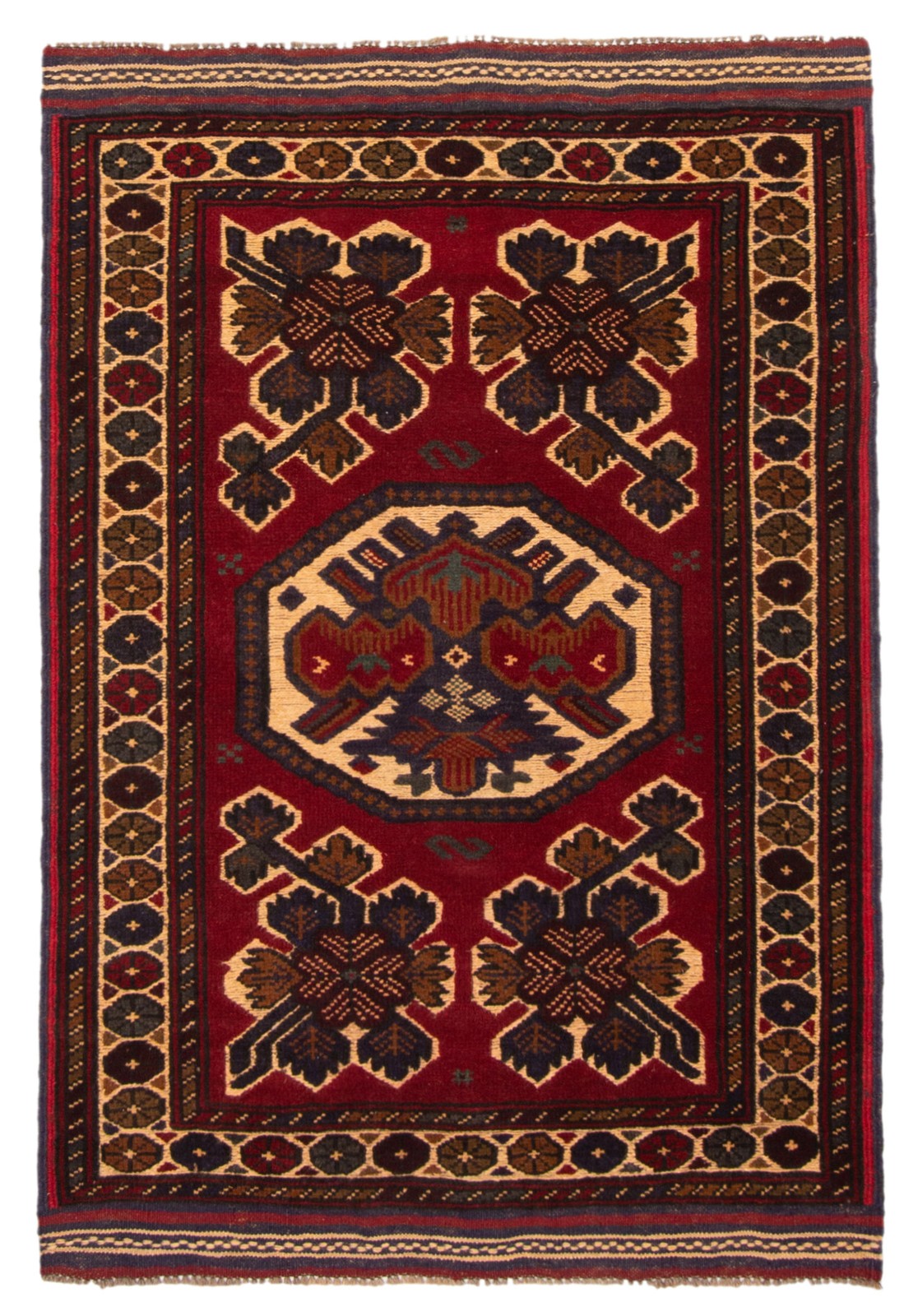Traditional Dark Red Hand-knotted Area Rug 3’0″ x 4’5″ Oriental Carpet