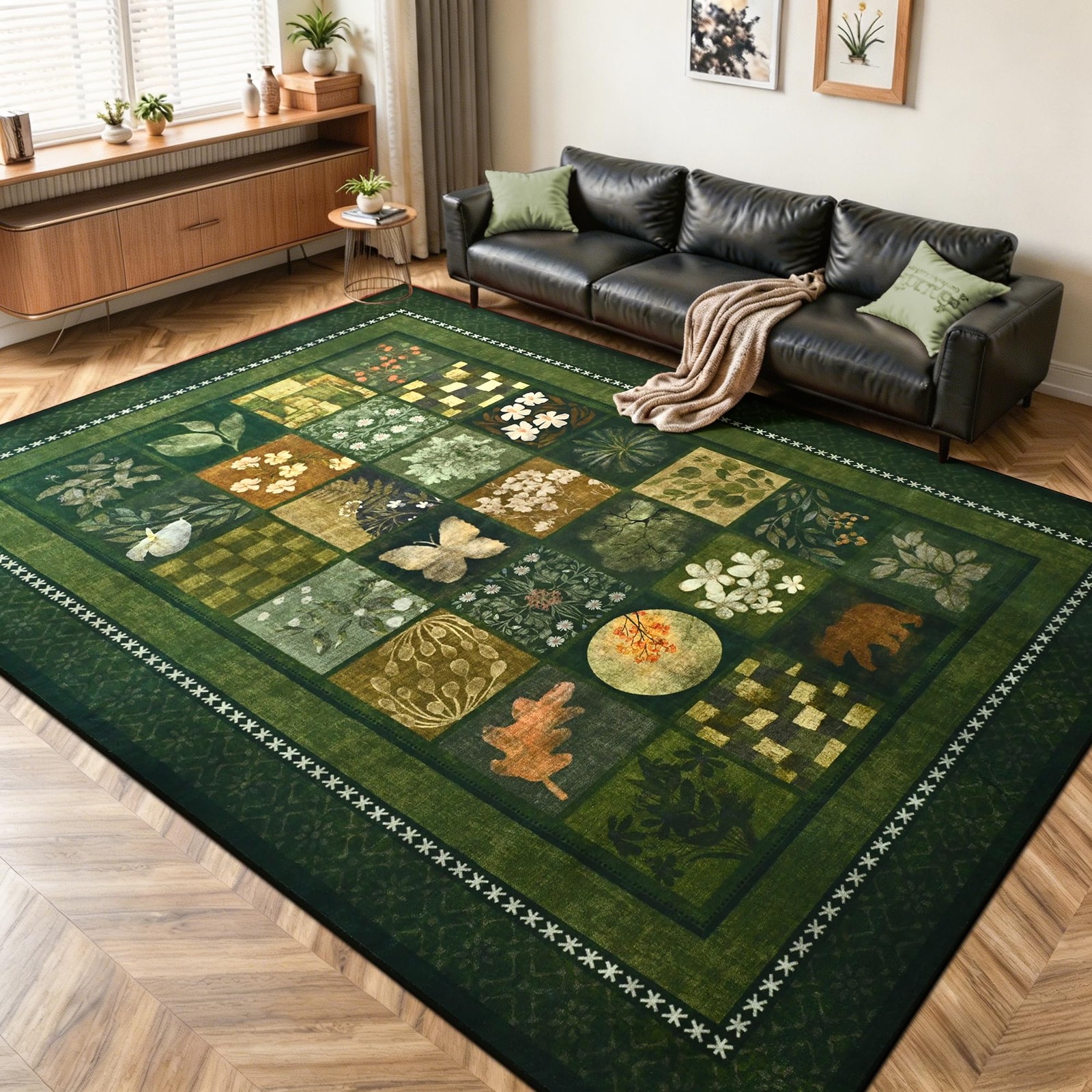 8×10 Dark Green Area Rugs for Living Room Bedroom
