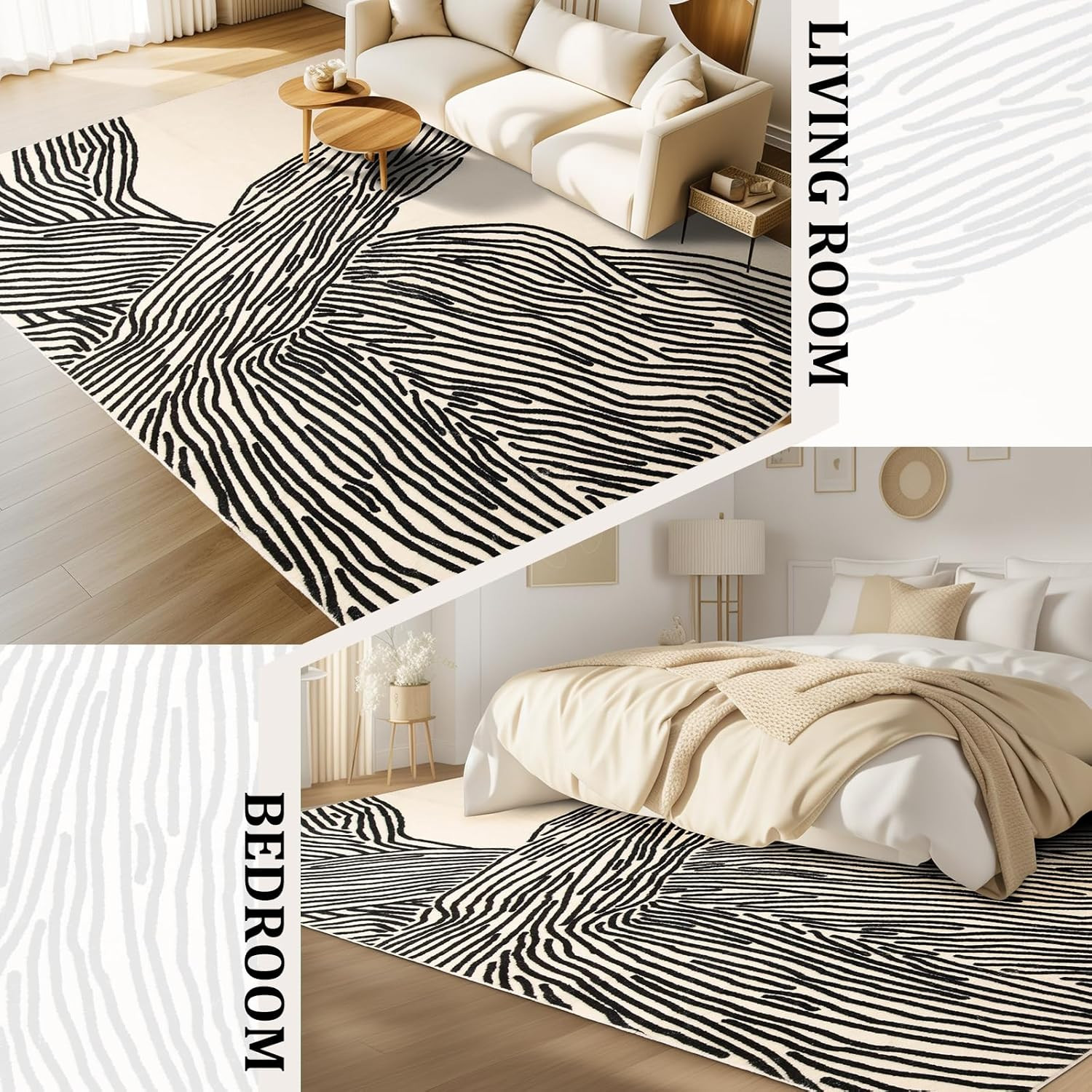 Modern 6×9 Ft Washable Black & White Abstract Rug for Home & Office