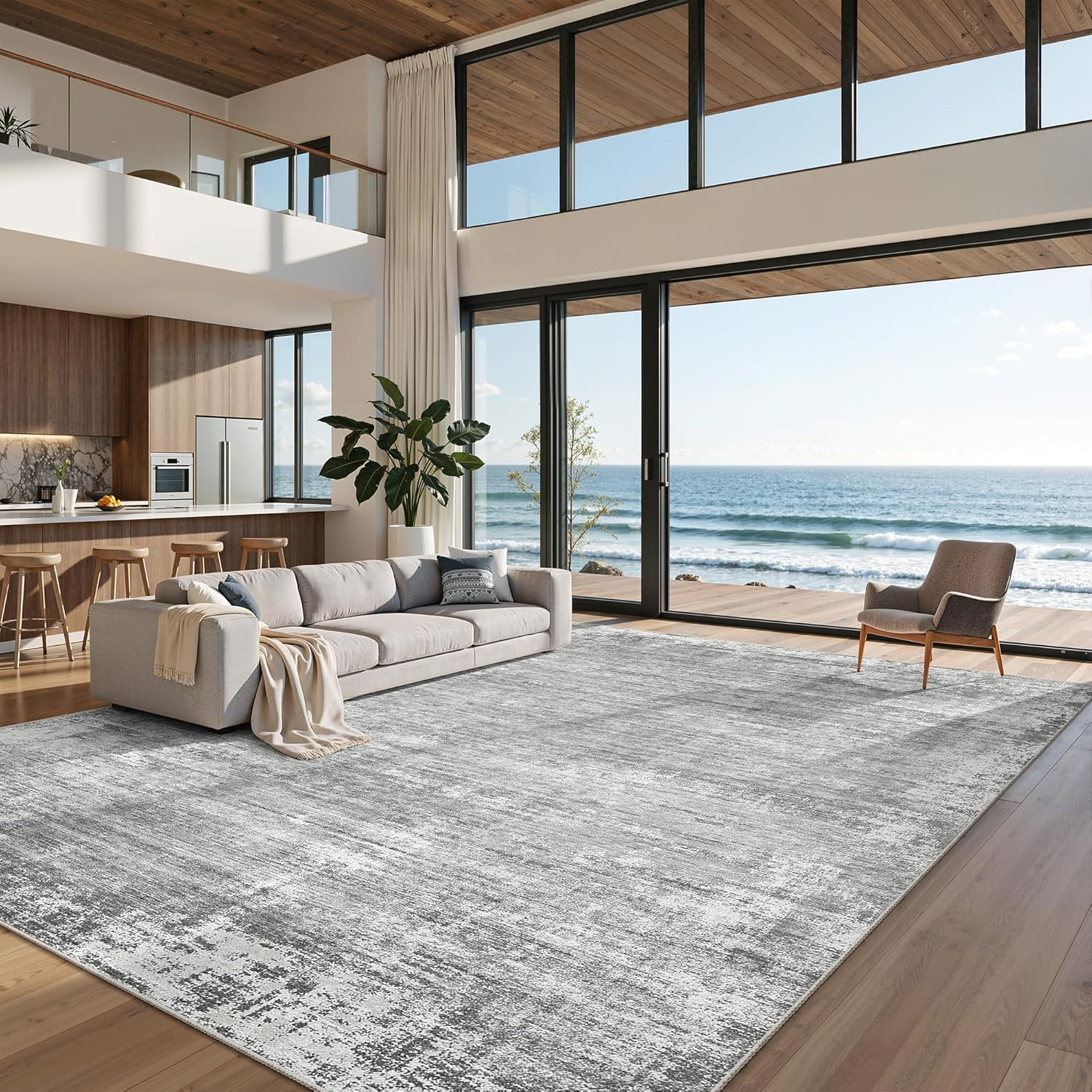 Modern 9×12 Non-Slip Washable Area Rug – Stain Resistant for Living Room