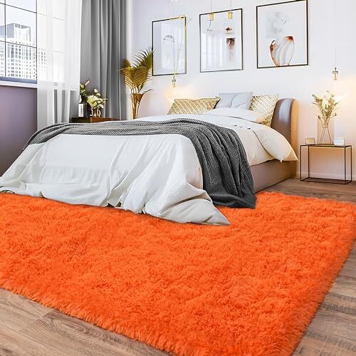 8×10 Large Area Rugs for Living Room, Ultra Soft Big Shag Rug 8×10 Feet Orange