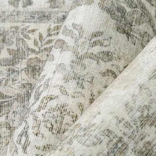 5×7 Area Rug Beige Washable Vintage 5′ x 7′ (Rectangular) Floral Beige