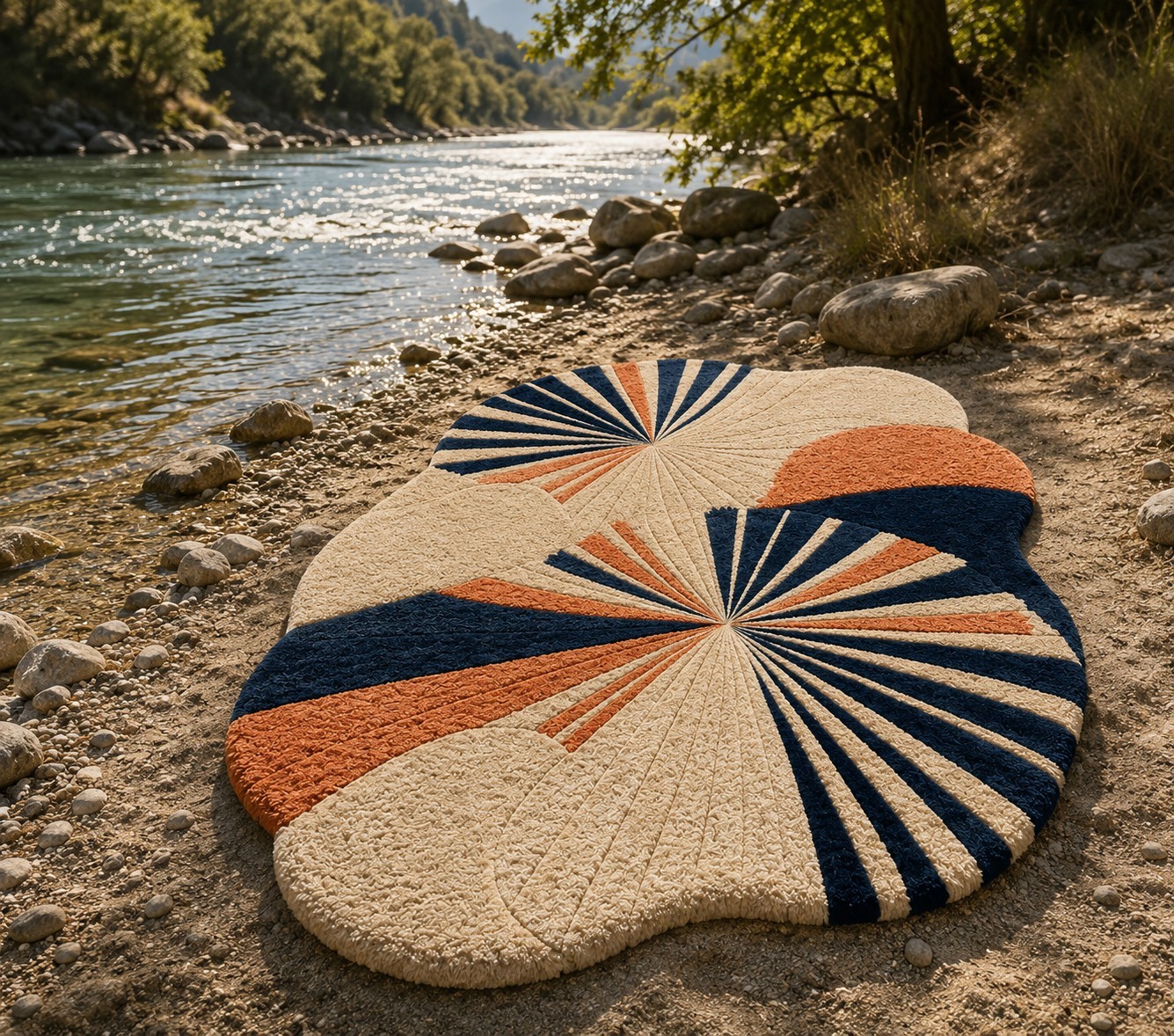 Modern Sunburst Wave Hand Tufted Wool Area Rug Irregular 7×10 Living Room Carpet