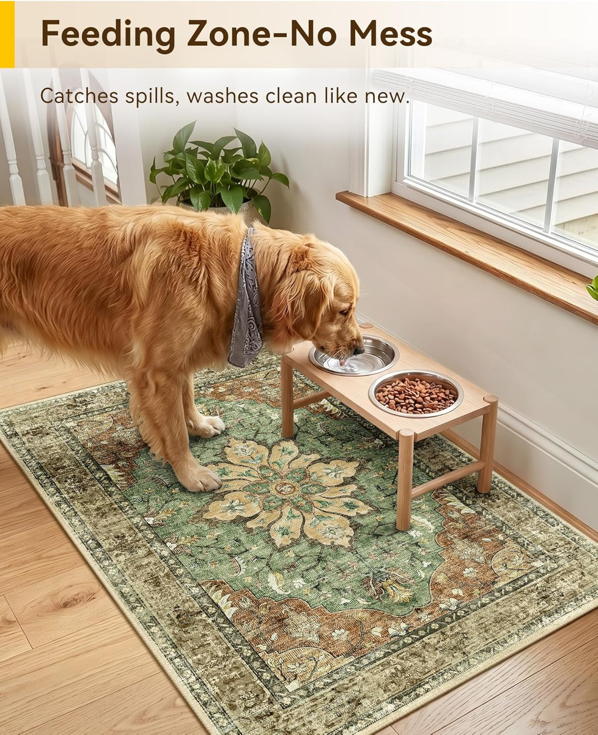 Area Rugs Small 2’X3′ Washable Non-Slip, Floral Vintage Distress Medallion Carpe