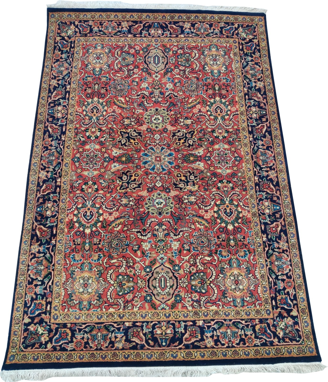 Vintage Hand Knotted Rug 4 x 6 Oriental Bijar 100% Wool Handmade Rust/Blue
