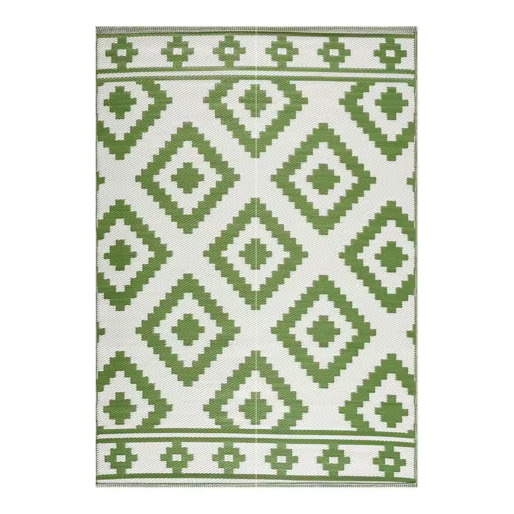 Milan Green and Creme 8 Ft. X 10 Ft. Folded Reversible Recycled Plastic Indoor/O