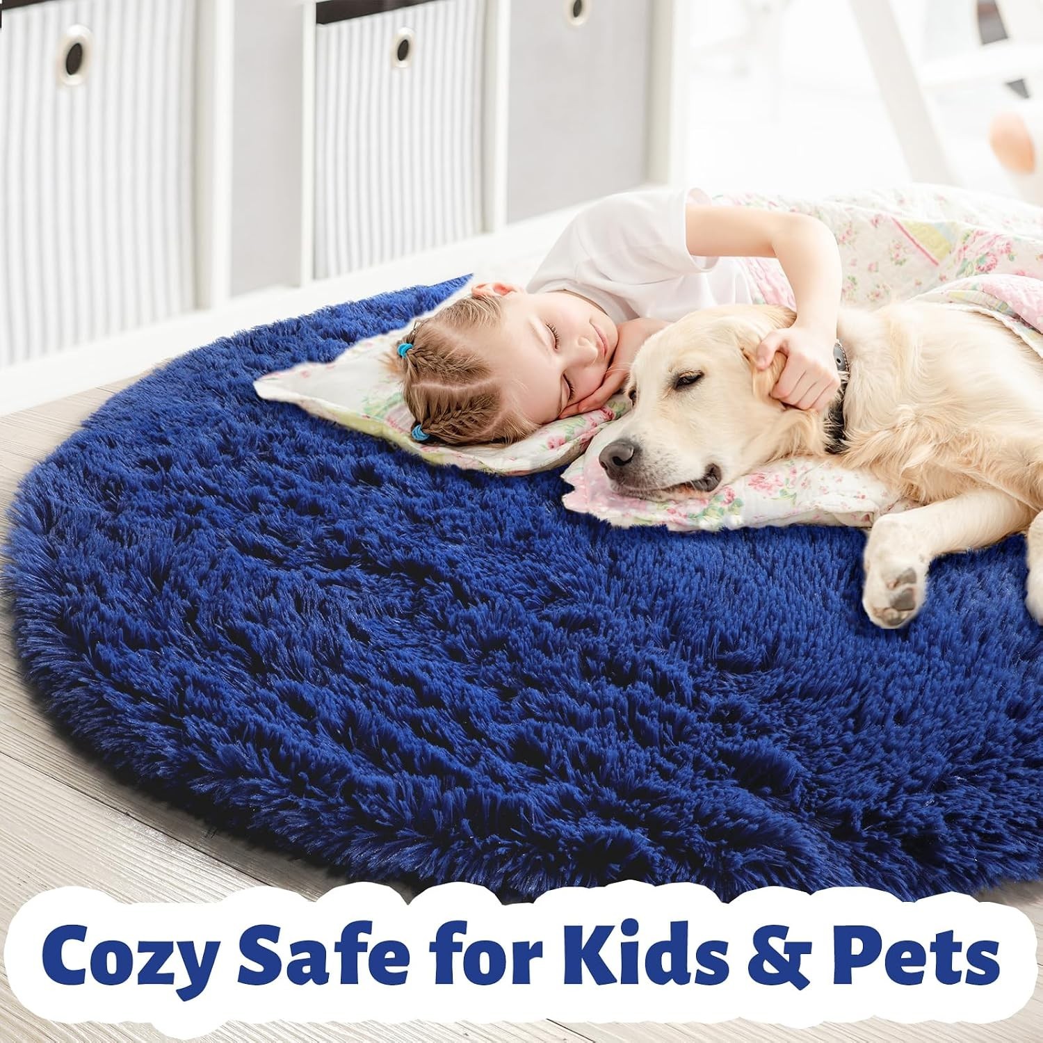 Classic Navy Blue Round Shag Rug 3Ft – Cozy Addition to Any Child’s Room